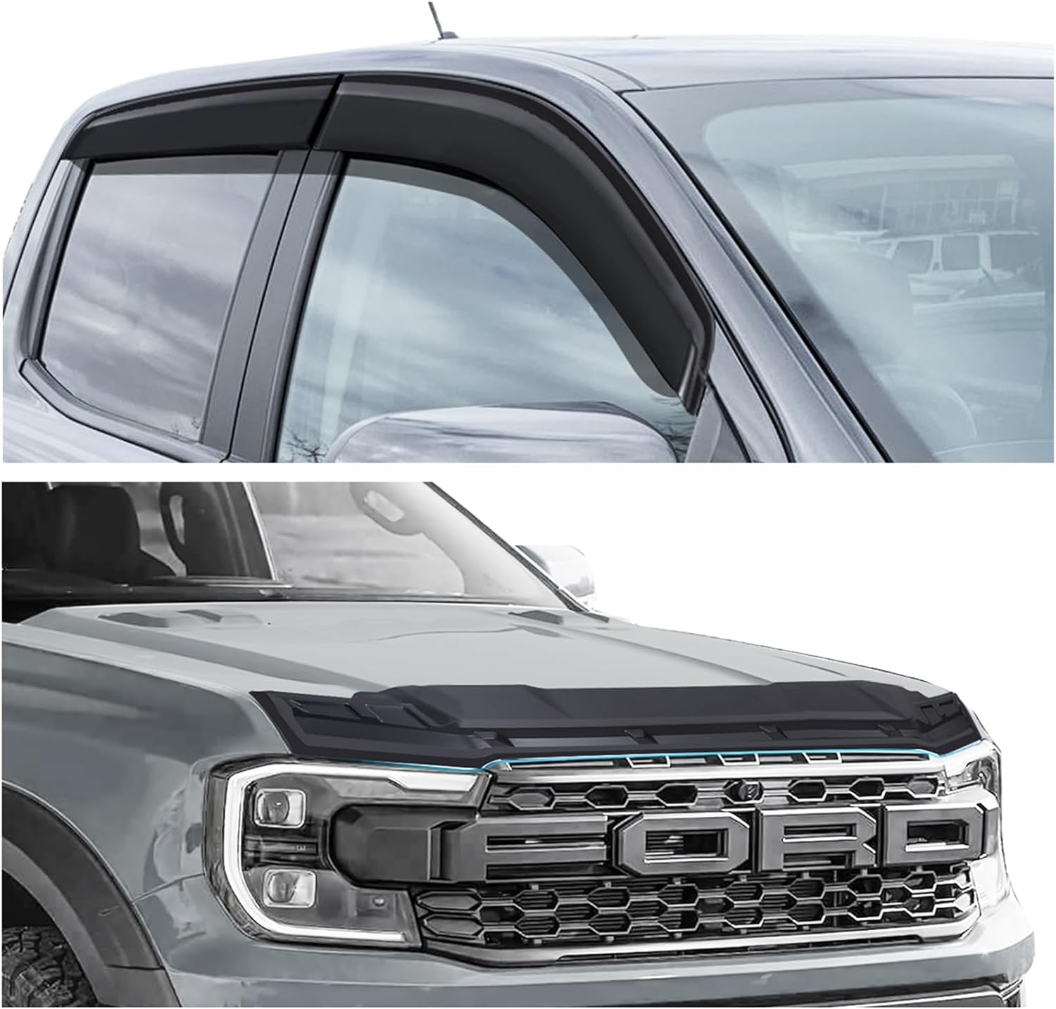 SUERAUTO4X4 for Ford Ranger Raptor Accessories Next Gen 2022 2023 2024 2025 Weather Shields Wind Deflectors Window Visor and Bonnet Protector Hood Guard Trim Car Exterior image number 2