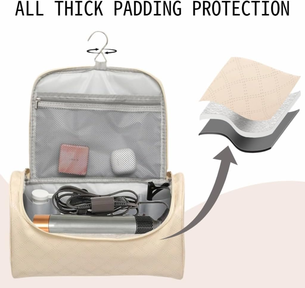 Dongawin Shark Flex Style Case - Premium Leather Travel Bag for Dyson Airwrap & Shark Hair Dryer Airwrap, Waterproof & Easy to Clean with 360&deg; Soft Padding, Lightweight Hair Tools Travel Bag (Cream) - Blue image number 2