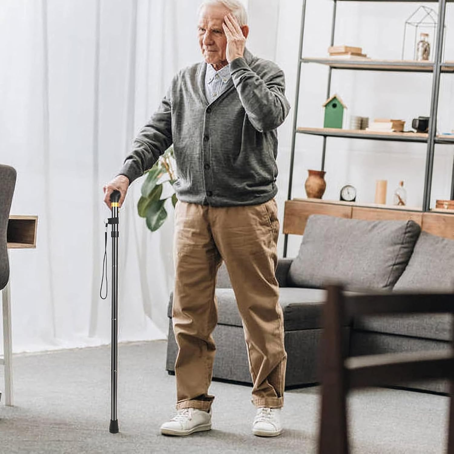 Foldable Walking Cane for Seniors, Walking Stick for Men & Women-Premium Collapsible Cane- Pocket Cane Lightweight Adjustable - Blue image number 5