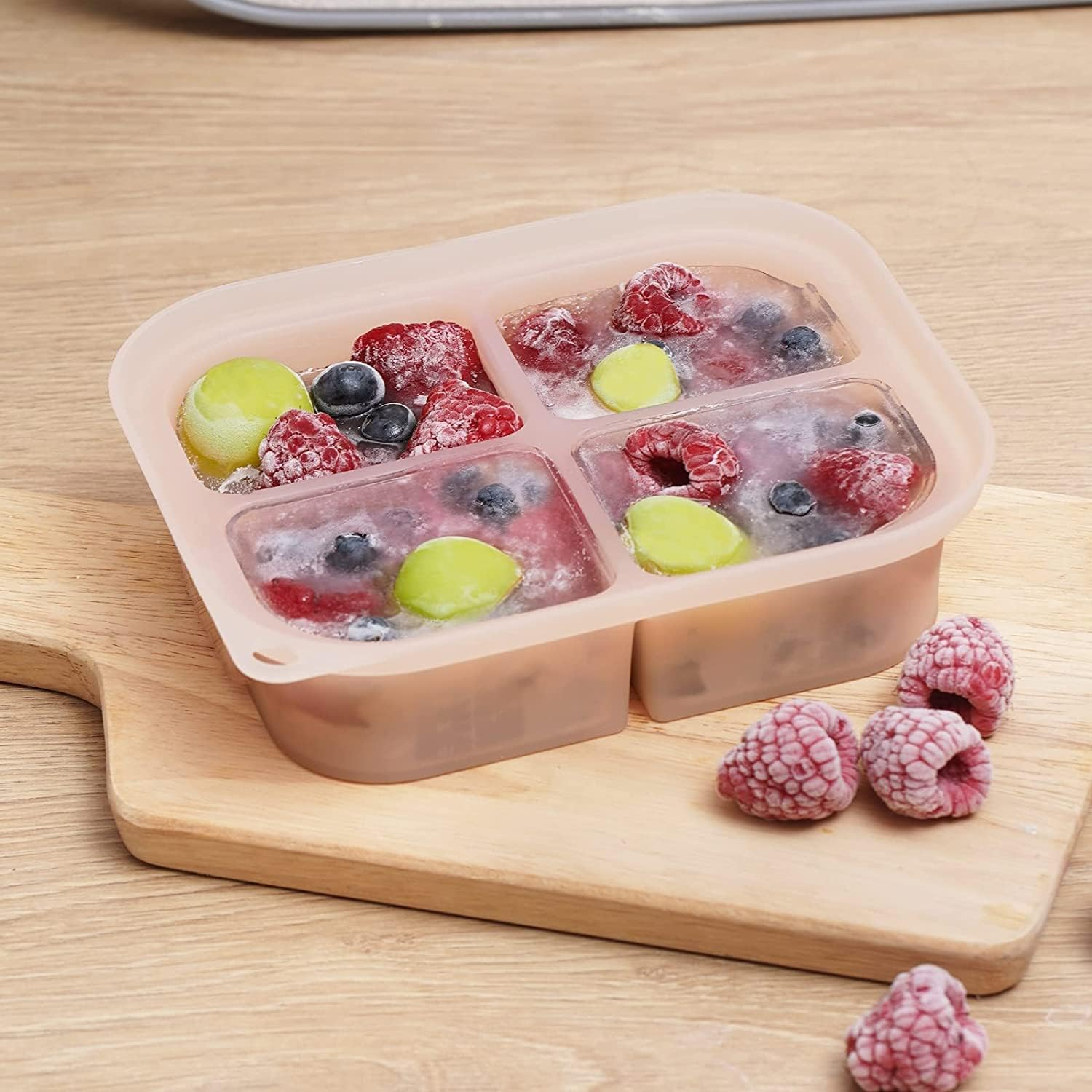 Haakaa Silicone Freezer Tray,Food Grade Silicone,Perfect for Food Storage & Freeze Soup, Broth, Stew or Sauce, Vegetable & Fruit Purees, 4 X 3 Oz, Blush image number 2