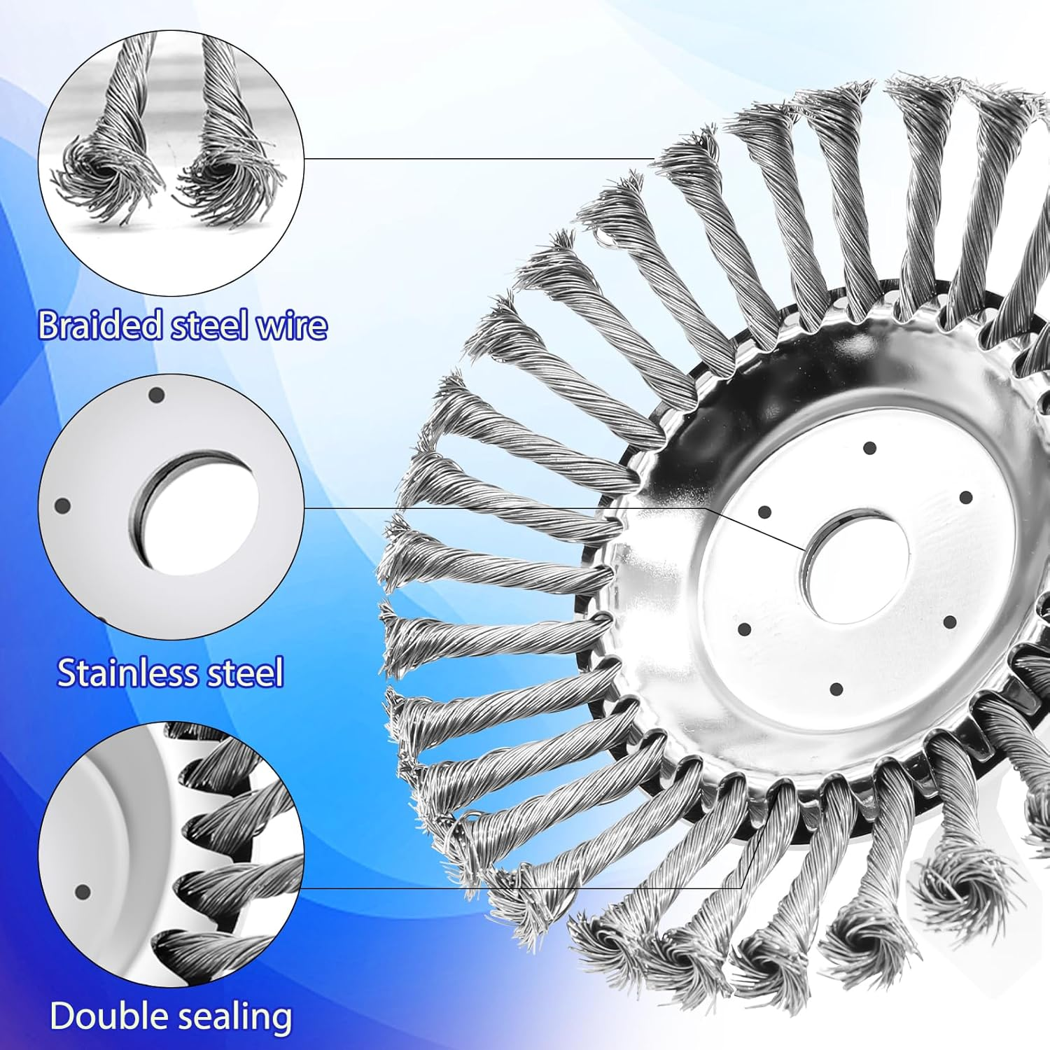 8 Inch Unbreakable Wired Trimmer Blade, Steel Wire Cutter Trimmer Head, Wire Rotary Brush Weed Trimmer Head, Weed Eater Head with Adapter Kit for Moss Grass Rust Removal image number 4