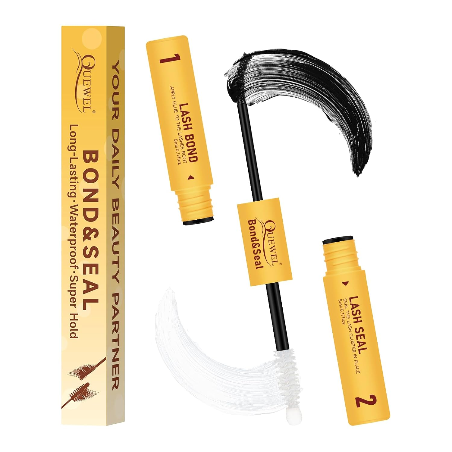 QUEWEL Lash-Bond-And-Seal Waterproof, 5Ml+5Ml Bond and Seal Eyelash Glue, Strong Hold&Long-Time Lasting Lash Cluster-Glue, Upgraded Brush Head Easier Use for DIY Lash Extensions at Home(Zs 5Ml+5Ml) image number 3