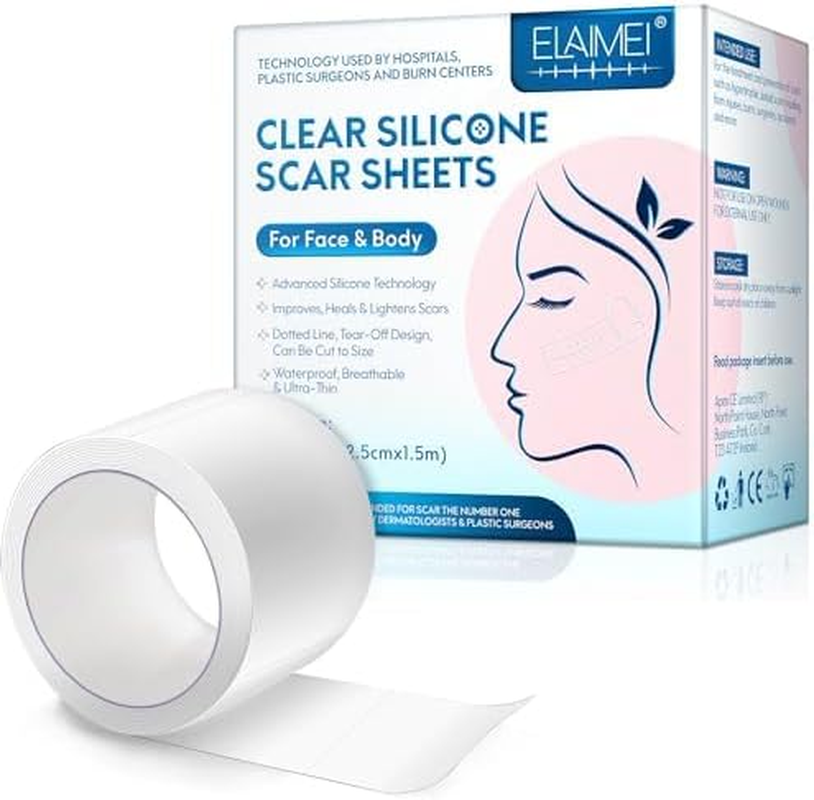 Silicone Scar Sheets, Professional Scar Tape(2.5 X 150Cm Roll-1.5M), Reusable Scar Removal Sheets, Soft Easy-Tear Silicone Scar Tape for for C-Section, Surgery, Burn, Keloid, Acne Etc. image number 6