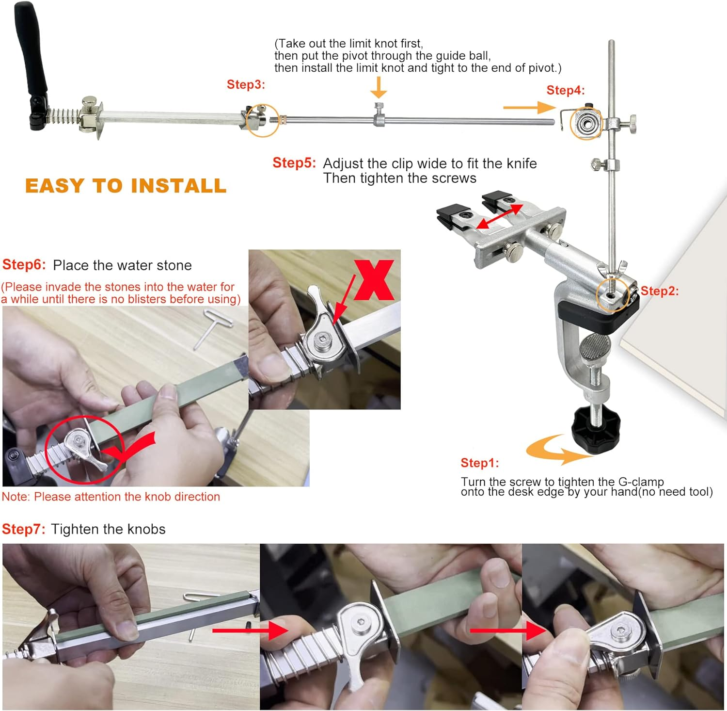 RUIXIN PRO RX-009 Kitchen Knife Sharpener System with 6 Whetstones, 360&deg; Rotation Flip Design, Fixed Angle Stainless Steel Professional Chef Knife Sharpening Kit Fine Grinding Polishing Tool