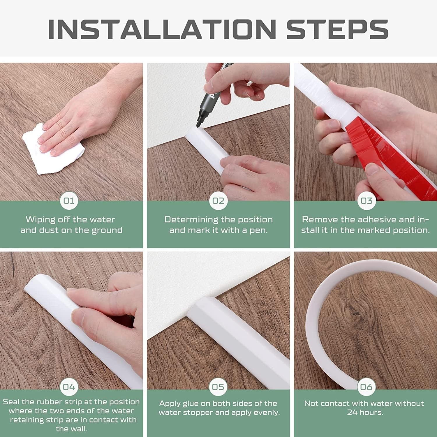 Self-Adhesive Splash Protection Strip Shower, Walk-In Shower Floor Water Barrier, Shower Water Stop for Wet and Dry Separation, Shower Threshold Water Damm for Bathroom and Kitchen (White, 100 Cm) image number 1