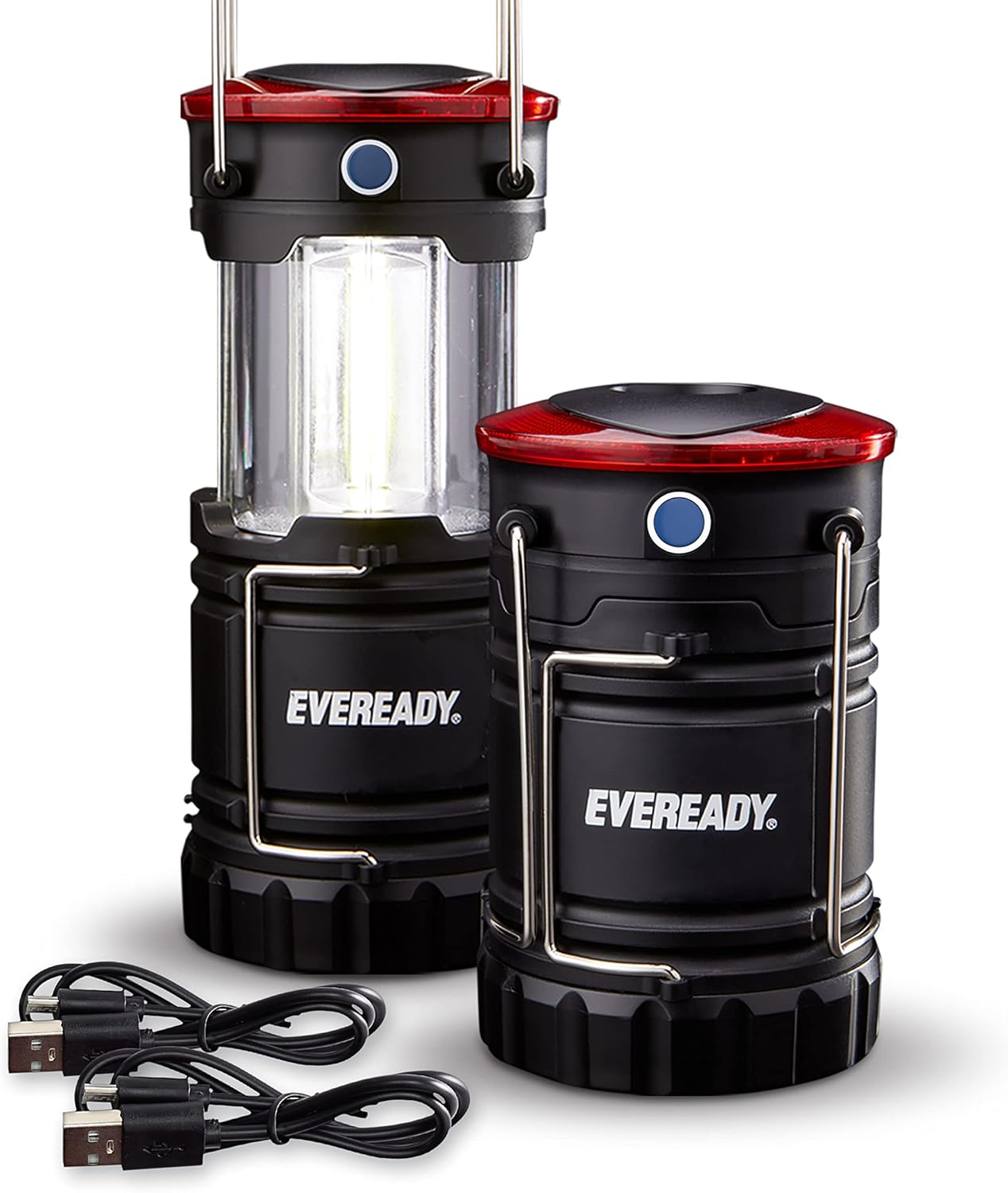 Eveready LED Camping Lanterns (4-Pack), Hybrid Power Rechargeable Collapsible Lantern Flashlights, Ultra Bright Tent Lights for Outdoors, Camping, Fishing, Emergency Black , One Size
