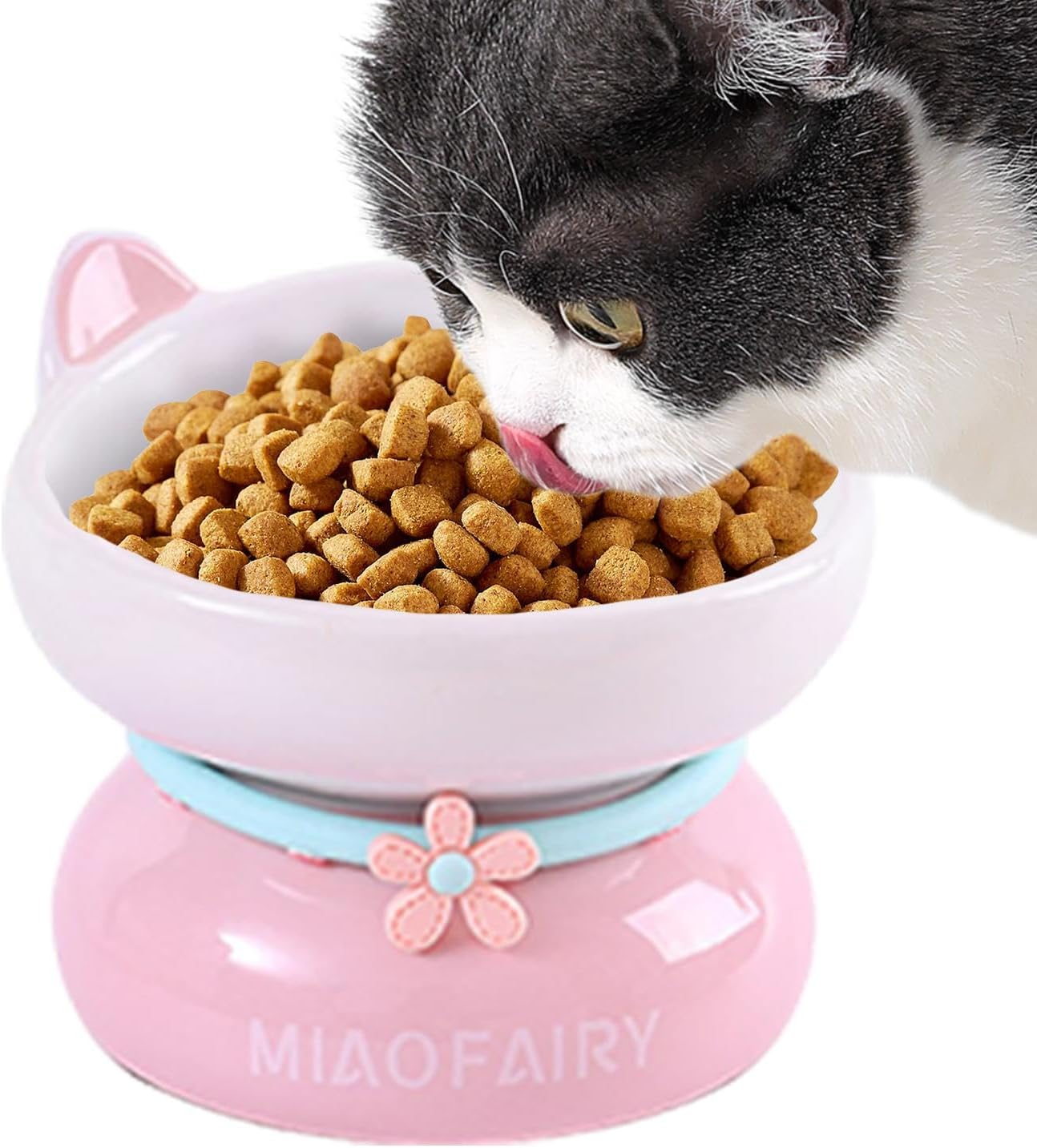 Raised Ceramic Cat Bowl - Cat Dish Backflow Prevention | Cute Slanted Mouth Raised Cat Bowls Stable for Food and Water image number 3