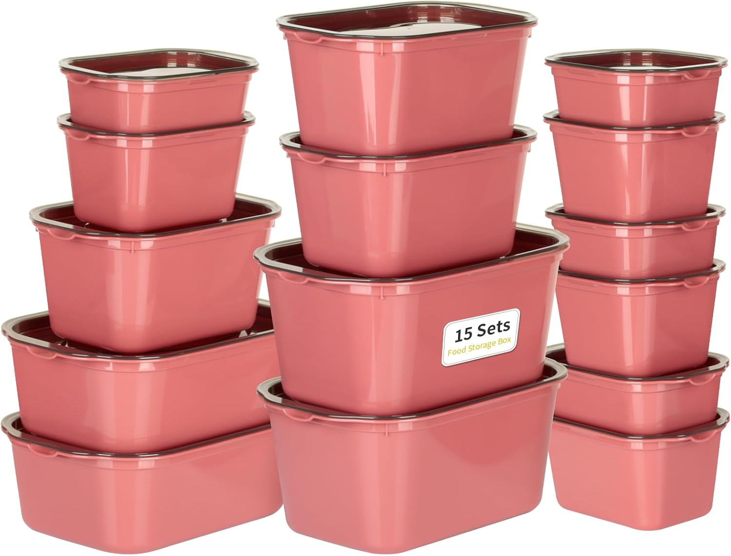 Cozary 15 Pieces Rectangular Food Storage Containers, Storage Containers Set with Lid, Airtight, Stackable, Microwave & Dishwasher Safe, Bpa-Free, for Mealprep & Organisation (Wine Red) image number 2