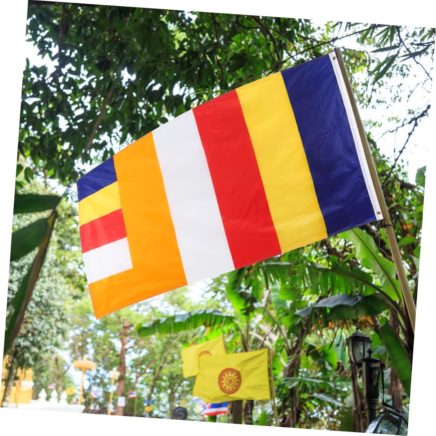 OFFSCH Polyester Buddhist Flag for Outdoor Decoration Blessing Banner with Vibrant Colors Ideal for Temples Gardens and Meditation Spaces Tibetan Design