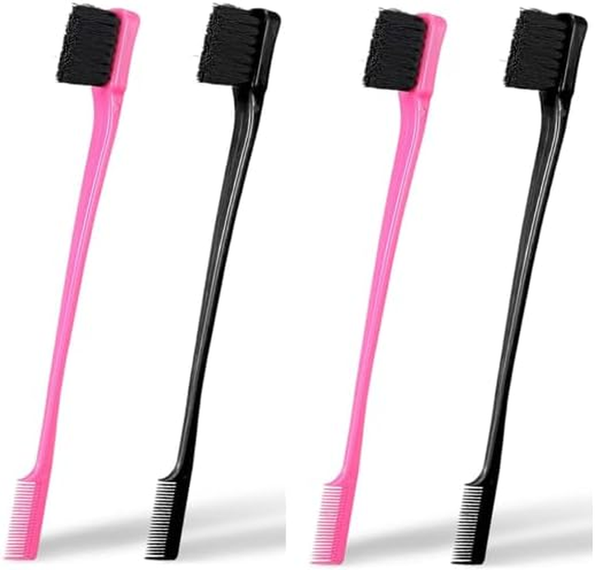 (Combo (Pink & Black)) - Mayabeauty Double Sided Edge Control Hair Brush Comb Combo Pack 2 Pieces Pink and Black