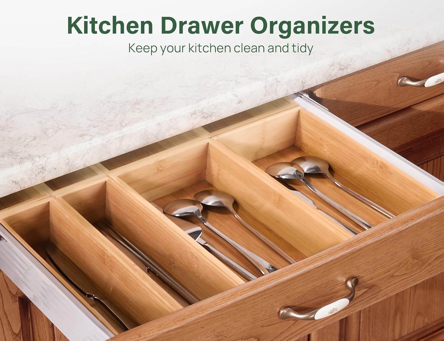 Kootek 8 Pcs Bamboo Drawer Organizer Utensil Tray Kitchen Storage Box 4-Size Versatile Dividers Cutlery Holders Bins Containers for Flatware Kitchen Utensils image number 3