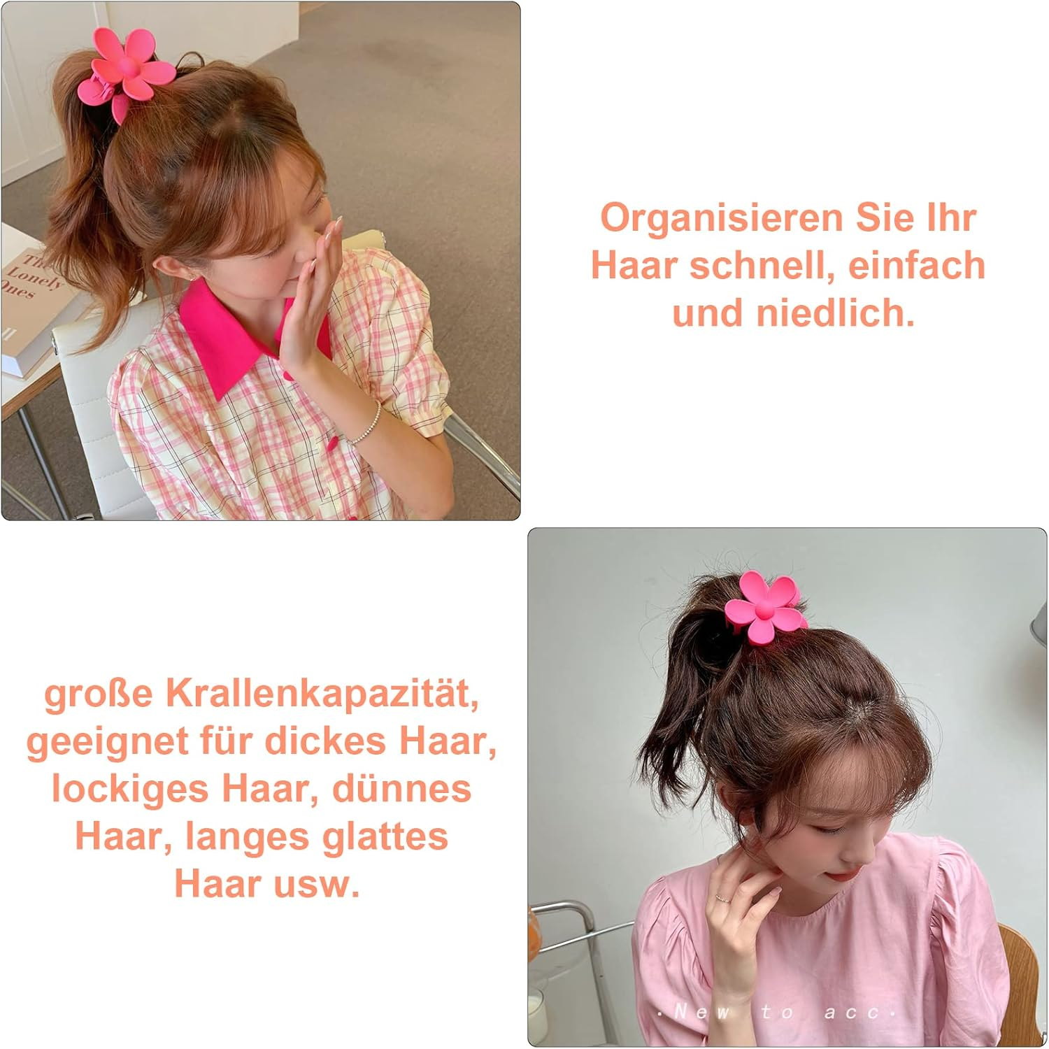 Pack of 8 Hair Clips Flower Hair Clips Yellow Blue Green Pink Purple Rose Red Light Blue Orange Colourful Hair Clips Large Hair Clips Women Acrylic Colourful Hair Clips Small Hair Clip Thin Hair Clips for Girls image number 3