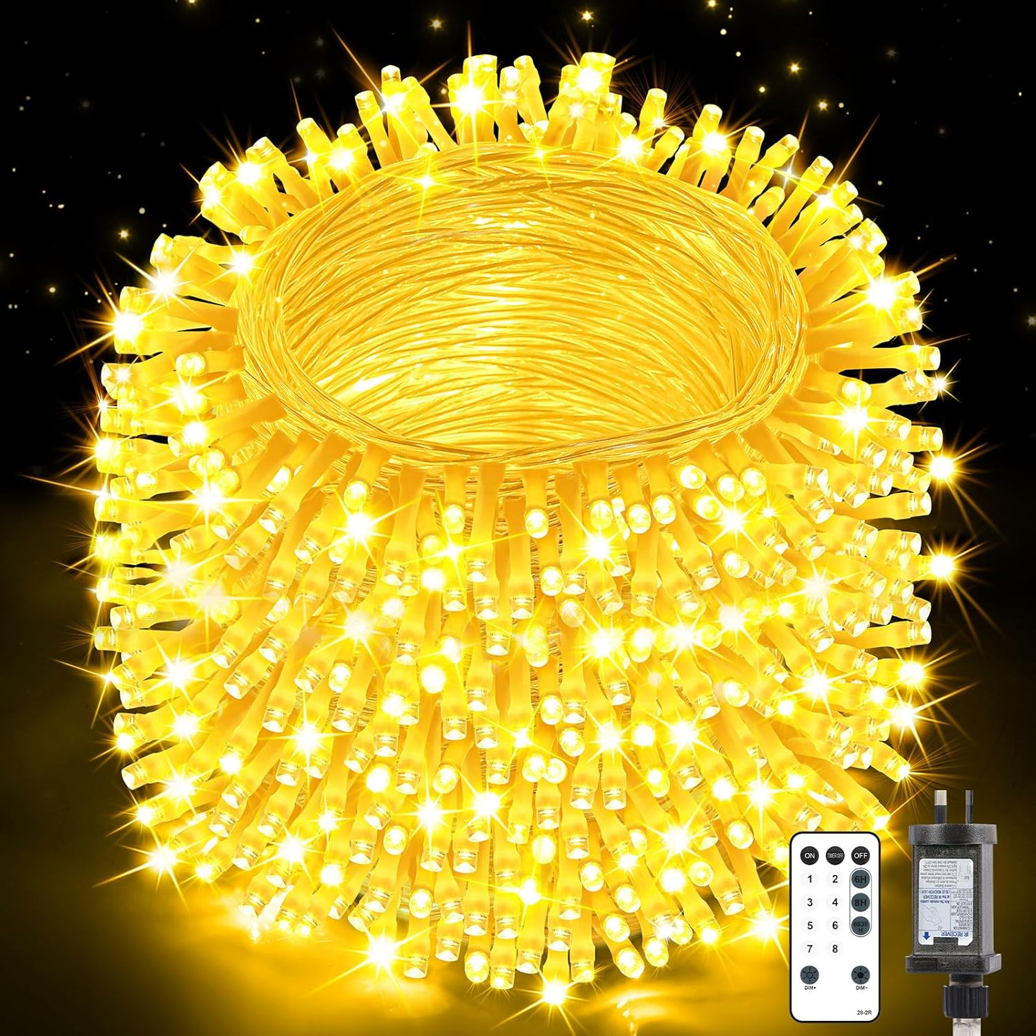 Christmas Lights String Outdoor Indoor, 200 LED 65.6FT Warm White Xmas Tree Decorations Lights, Plug in Twinkle Fairy Light with Remote Timer Dimmable for Room Yard Holiday Party Wedding Camping Decor