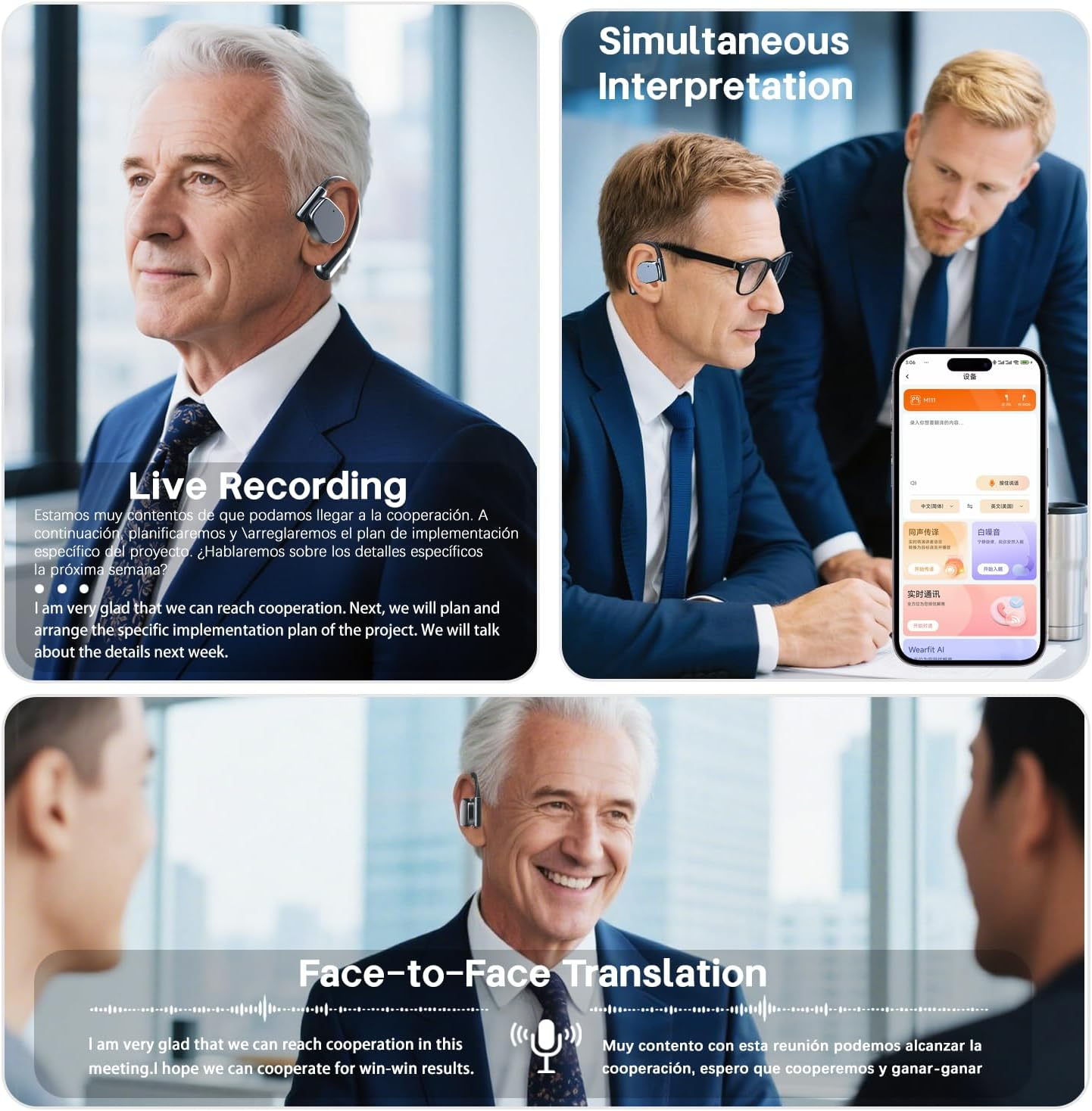 AI Translation Earbuds Real Time 164 Languages Translator Earbud 3 In-1 Bluetooth 5.4 Audifonos Traductores Ingl&eacute;s Espa&ntilde;ol Translating Device for Travel Business Leaning Ios & Android Compatible image number 3