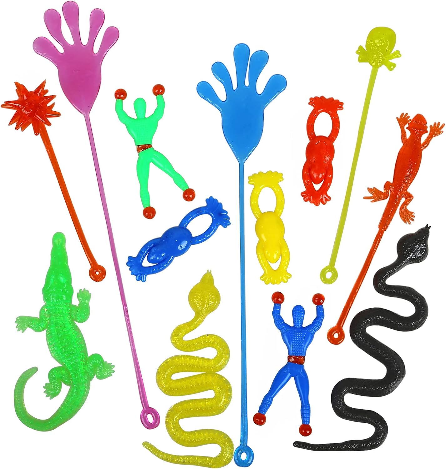 46 Pieces Vinyl Stretchy Sticky Toys Assorted Novelty Large Sticky Hands, Wall Climber Men, Hammer, Lizards, Skull and Flying Frog for Children Kids Party Favors, Birthdays image number 1