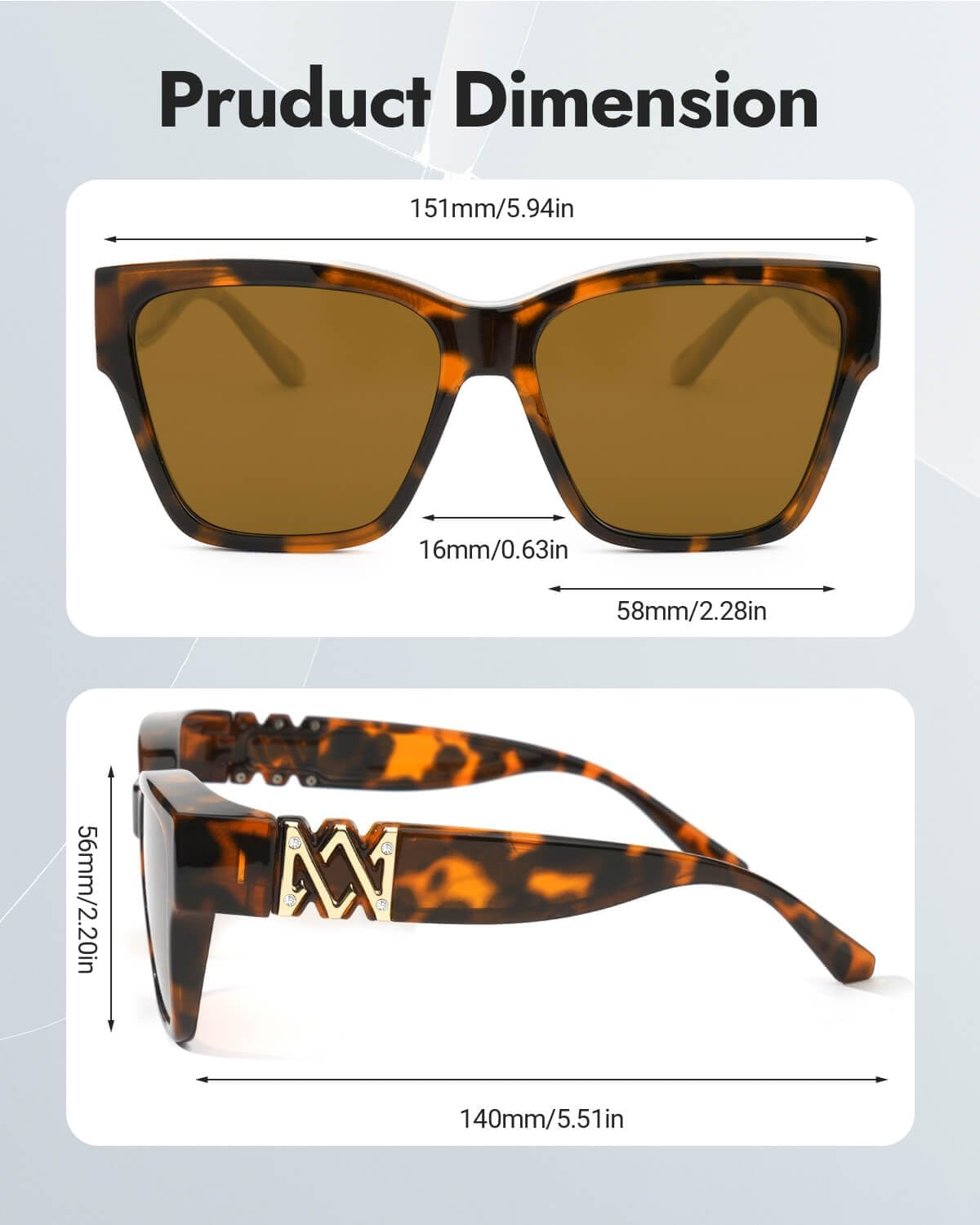 Meeloog over Glasses Sunglasses for Women Polarized Stylish Cateye Shades Go over Glass Women for Driving Large MST0065, Tortoise Frame Brown Lens image number 2