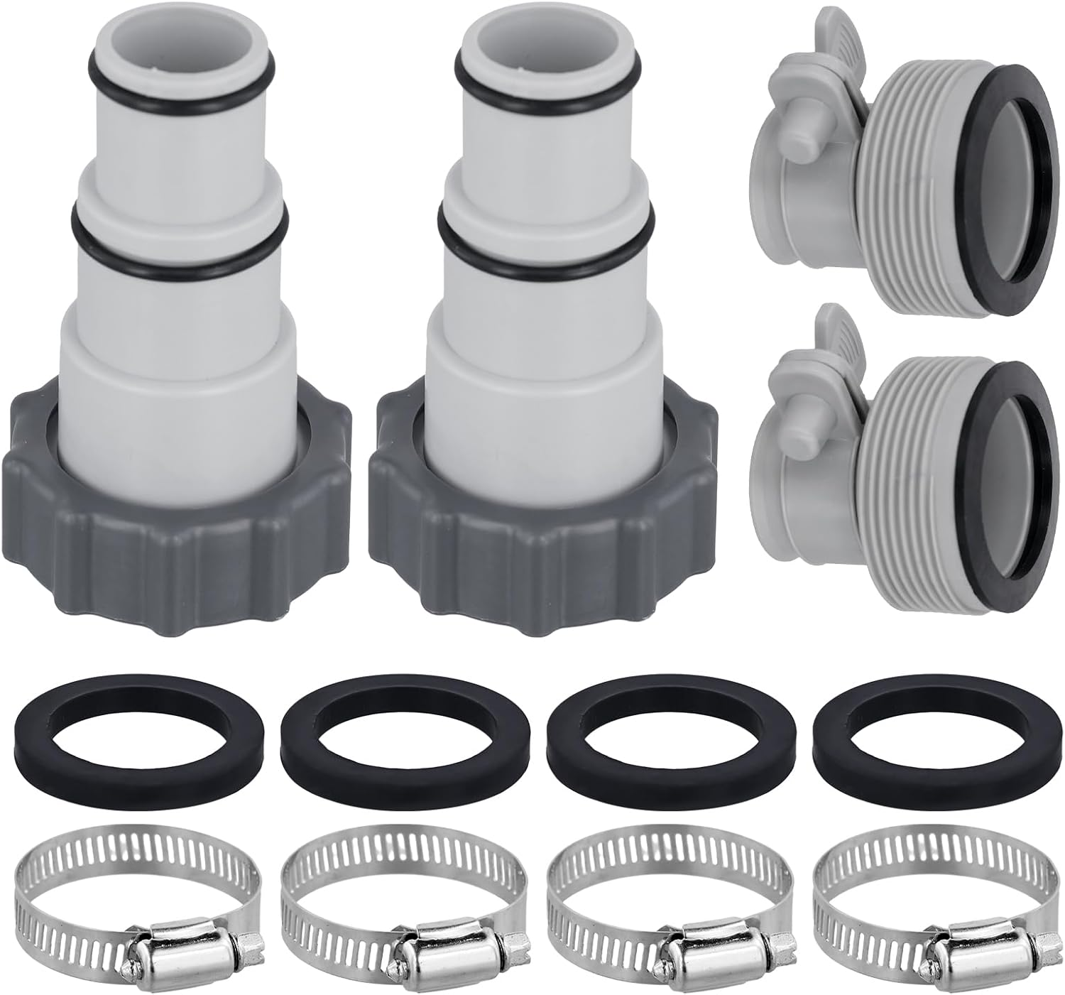 NQEUEPN 4Pcs Pool Hose Adapter Kit, Pool Swimming Pool Accessories for 2 3/8Inch External Thread 1 1/4 or 1 1/2 Inch Hose Stainless Steel Replacement Parts Fits for Intex Filter Pumps image number 5