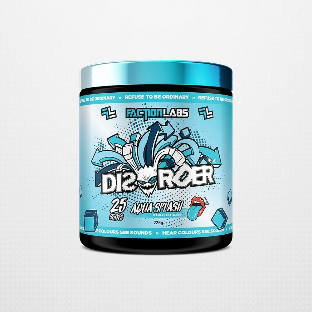 Faction Labs Disorder Original Pre Workout Powder, Aqua Splash, Sugar Free Caffeinated Gym Supplement, 25 Serves, 225G