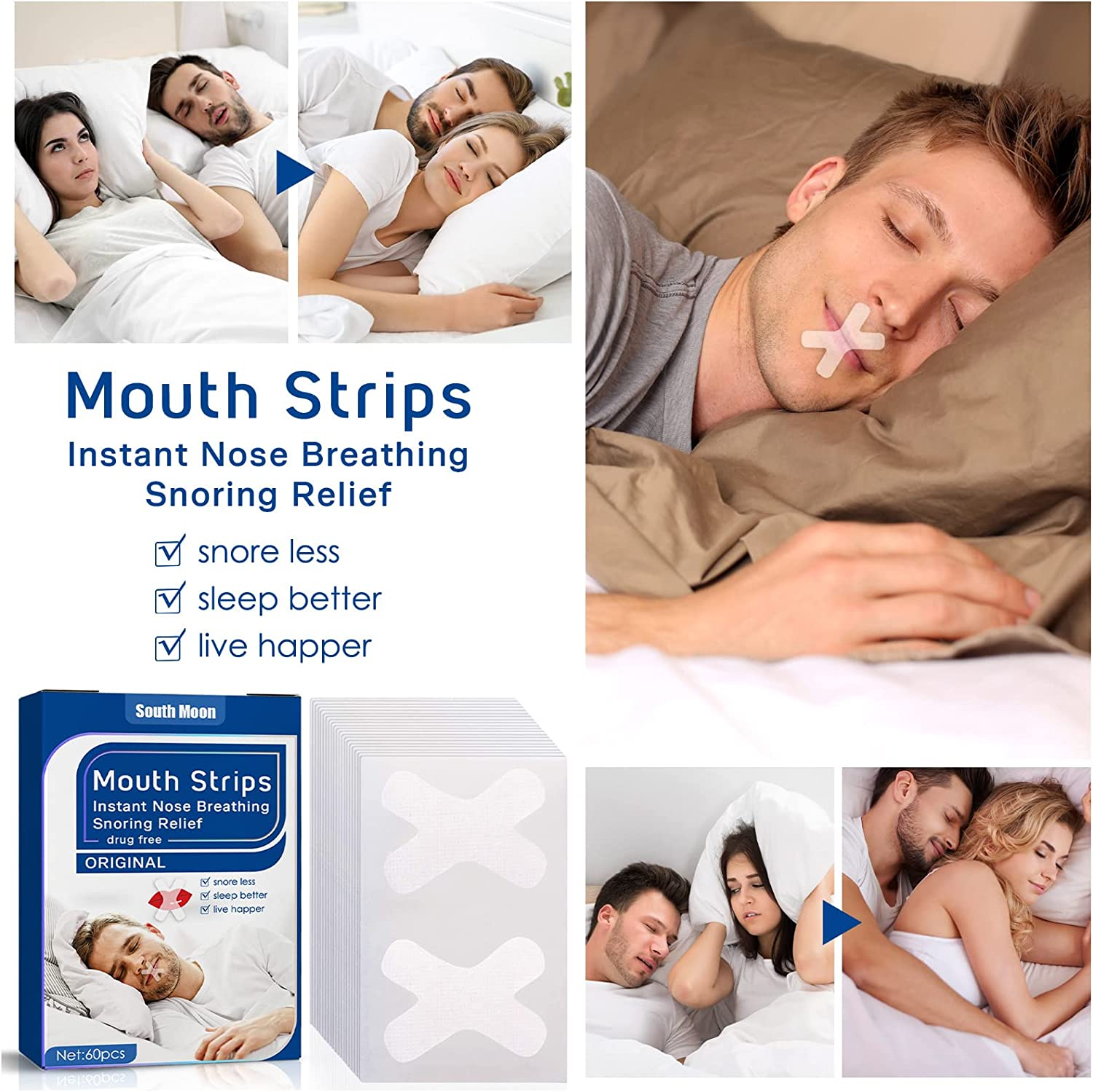 60 Pcs Sleep Strips,Anti Snoring Devices Advanced Gentle Mouth Tape for Sleeping Stop Snoring Mouth Tape for Better Nose Breathing Sleep Aids Mouth Sleep Strips for Snoring Reduction image number 6