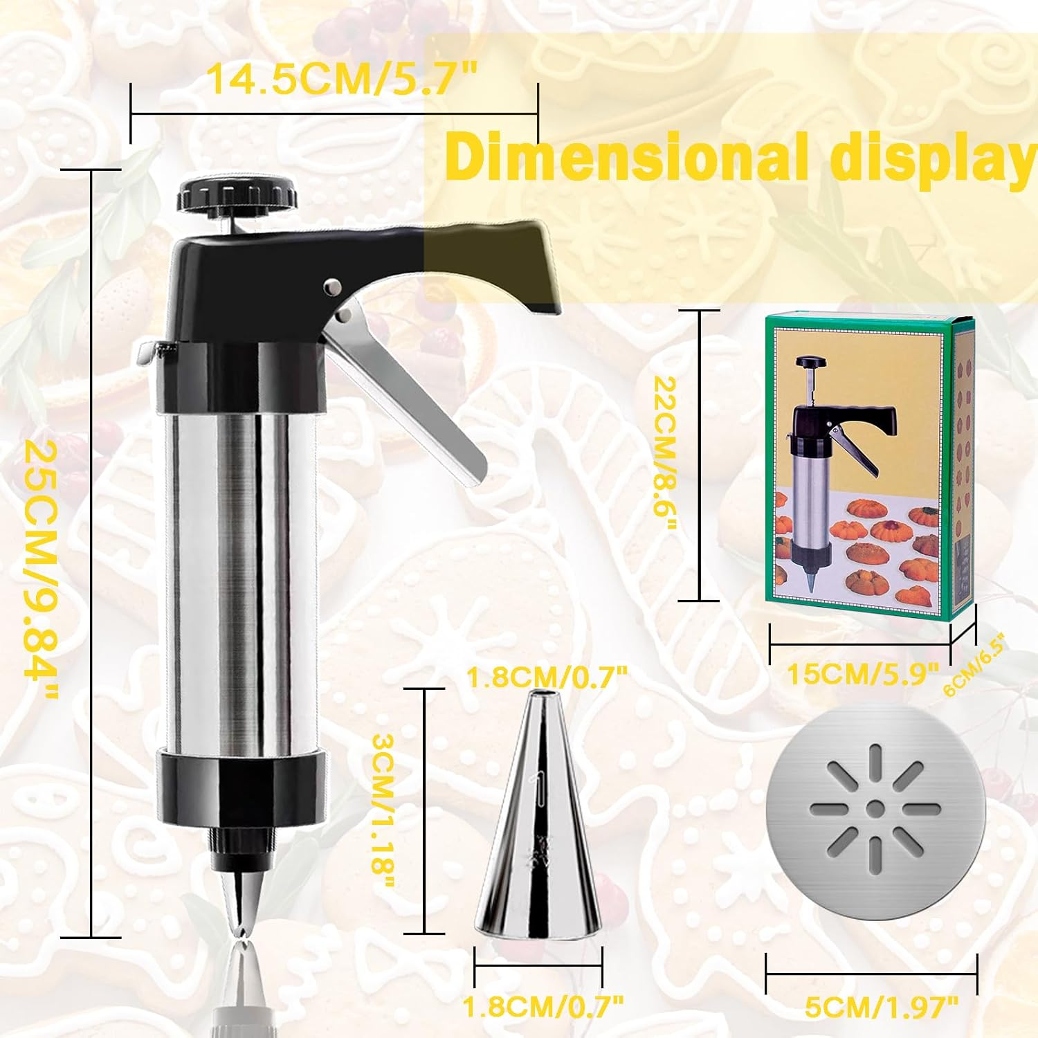 Jeyssui Cookie Press Gun，With 13 Spritz Cookie Press Stencil Discs and 8 Piping - Versatile,Reusable, Classic Stainless Steel Cookie Press for Baking,For Holidays Christmas Birthday DIY Biscuit Maker image number 3