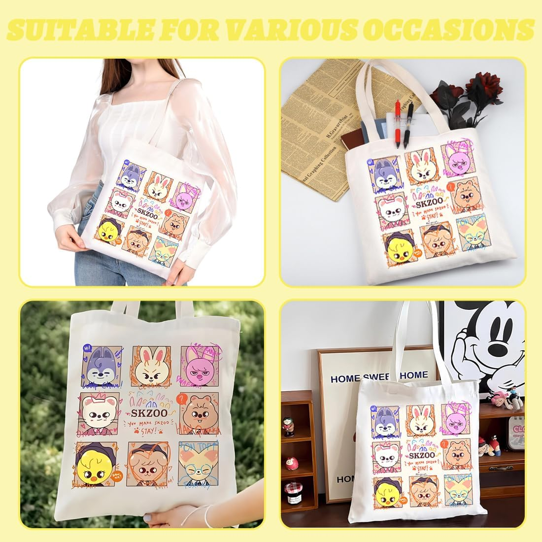 PEXIVOZ Stray Kids Merch for Stay, Skzoo Tote Bag, Canvas Bag, Stray Kids Gadget, SKZ Jute Bag and Cosmetic Bag, Kpop Straykids, Gift Item