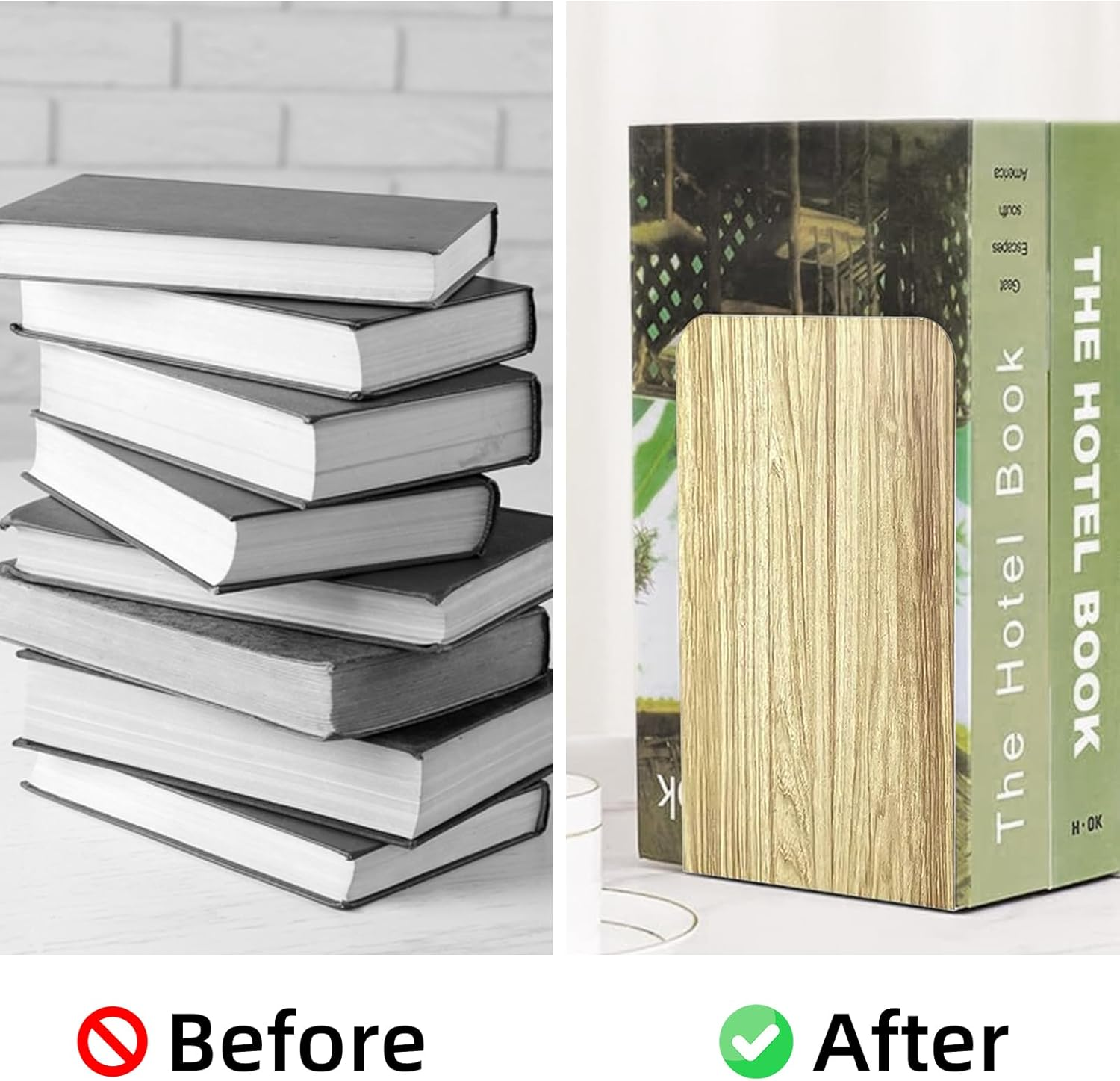 DARUITE Bookends, Decorative Wooden Bookends, Non-Skid Book Holder, Book Organizer for Home, Office Desk, Kitchen (1 Pair, 8 X 3.9 X 5.3 In)