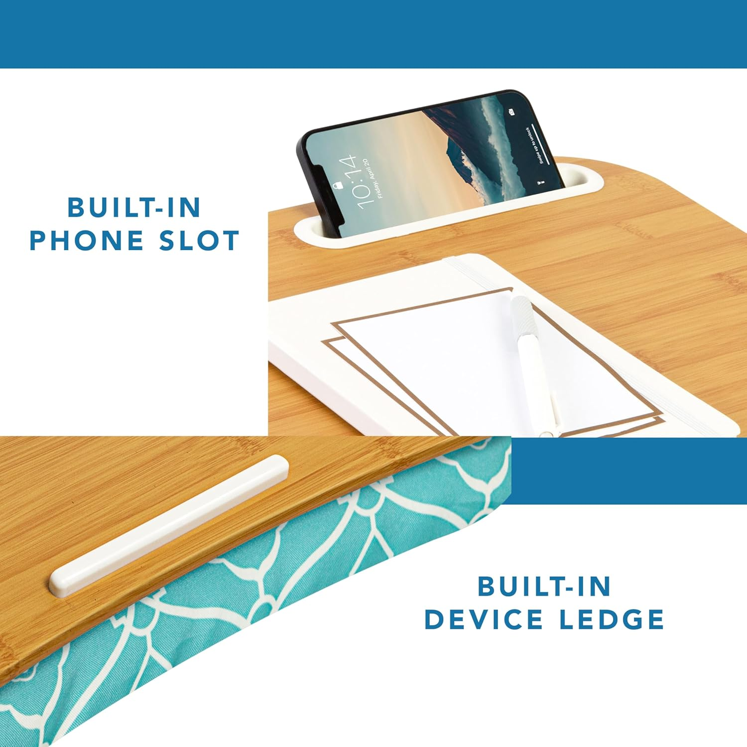 LAPGEAR Designer Lap Desk with Phone Holder and Device Ledge - Aqua Trellis - Fits up to 15.6 Inch Laptops - Style No. 45422 image number 5