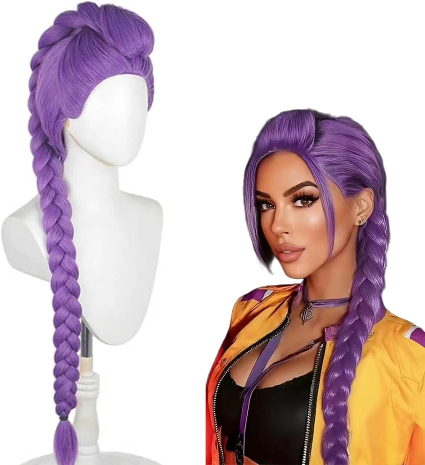 Long Purple Braided Wig, 47 Inches, Halloween Anime Costume Wig, Made of Heat-Resistant Synthetic Fiber, Ideal as a Halloween Cosplay Prop, Suitable as a Women or Girls (A) image number 6