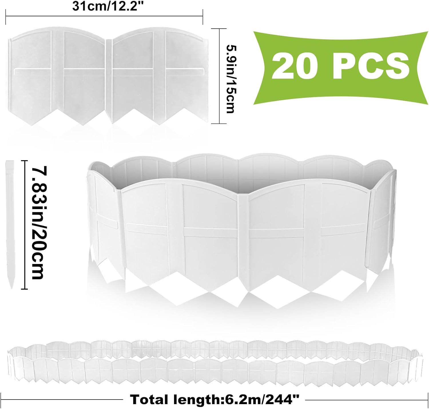 Vashly 20 Pcs 10.17Ft X5.9 H with 20 Spikes No Dig Plastic Lawn Garden Edging Border Landscape Edging Kit, for Outdoor Patio Pathway,The Yard,Lawn Garden Flower Bed Border Edging - 40Pcs Black image number 6