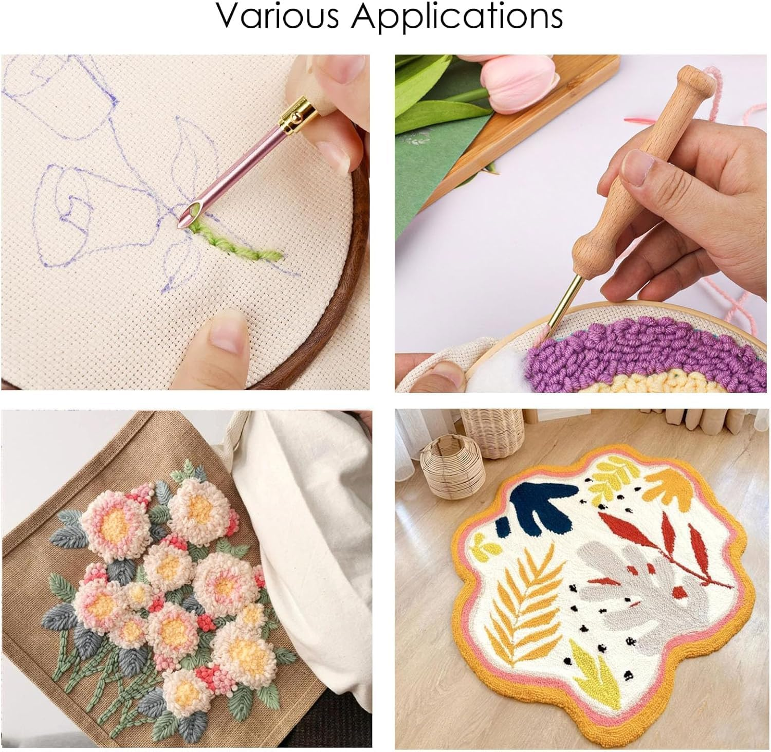 Yeanifeana 18 Piece Punch Needle Kit for Beginners - Adjustable Wooden Punch Needle Tool, Embroidery Punch Needle Starter Kit with Needle Threaders & Yarn, Perfect DIY Craft for Adults image number 4