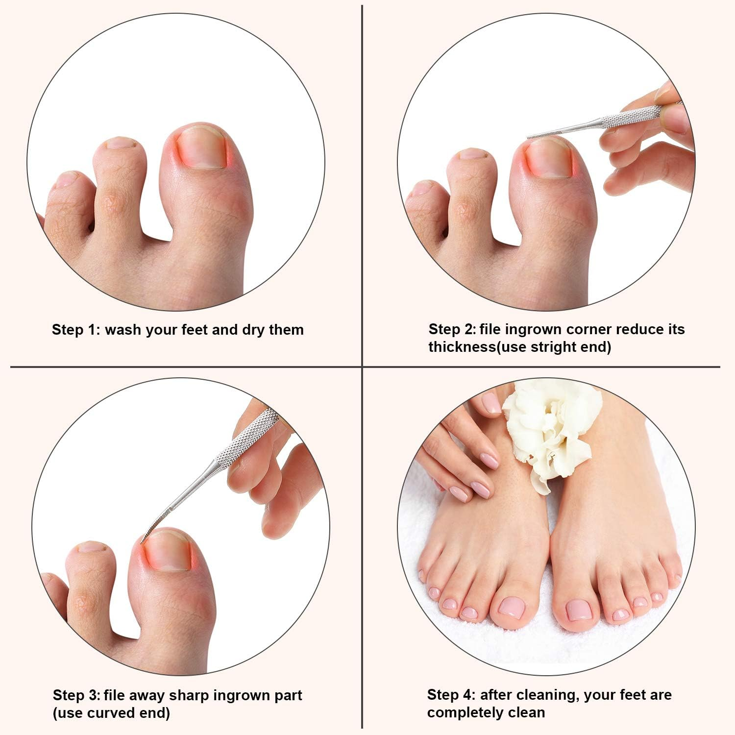 Mudder 6 Pack Ingrown Toenail Files Double Sided Toenail Lifters One Side Flat and One Side Curved Stainless Steel Manicure Treatment Removal Pedicure Tools for Feet under Nail Cleaner image number 6