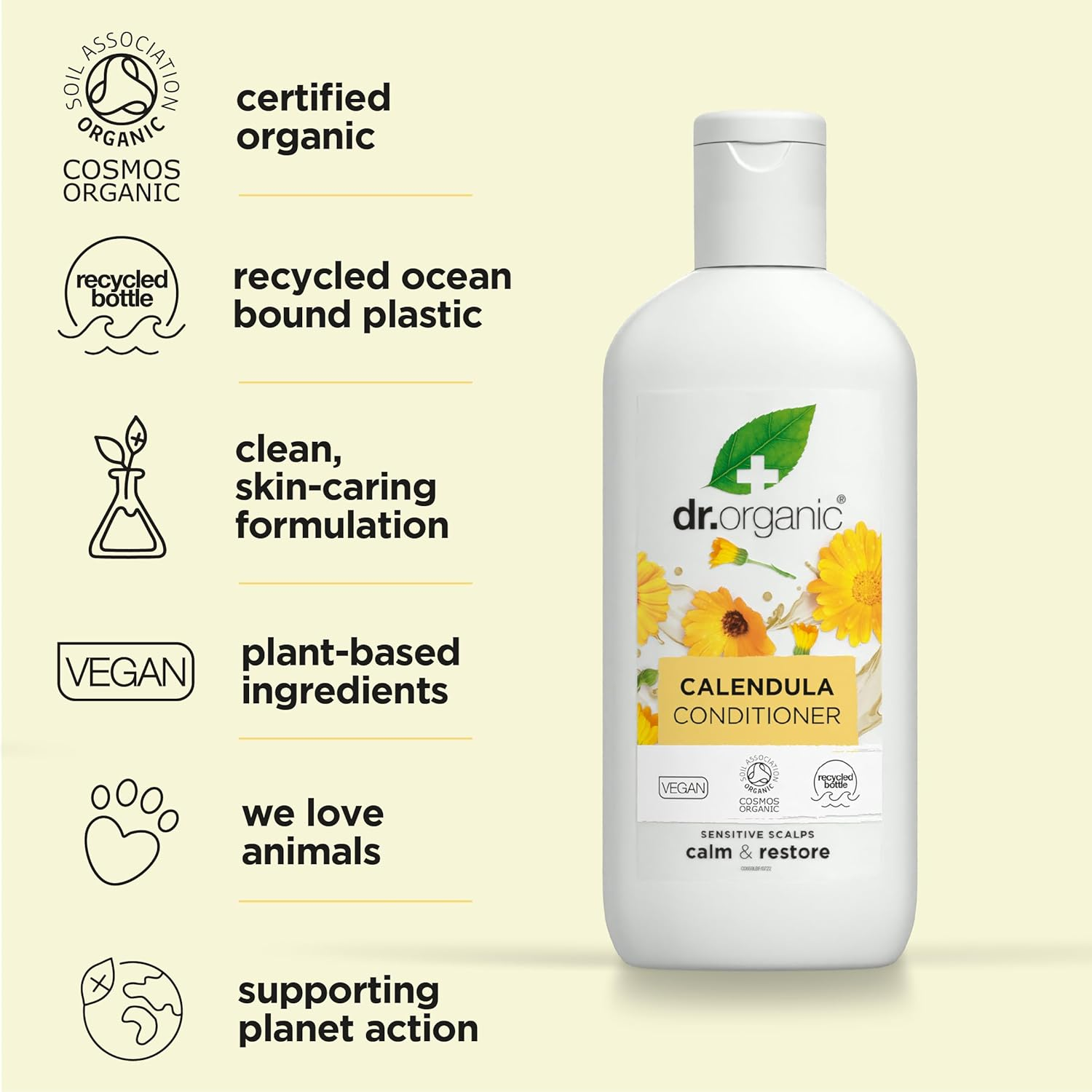 Dr Organic Calendula Conditioner, Fragrance Free, Sensitive Skin, Natural, Vegan, Cruelty-Free, Paraben & Sls-Free, Recyclable & Recycled, Certified Organic, 265 Ml, Packaging May Vary image number 5