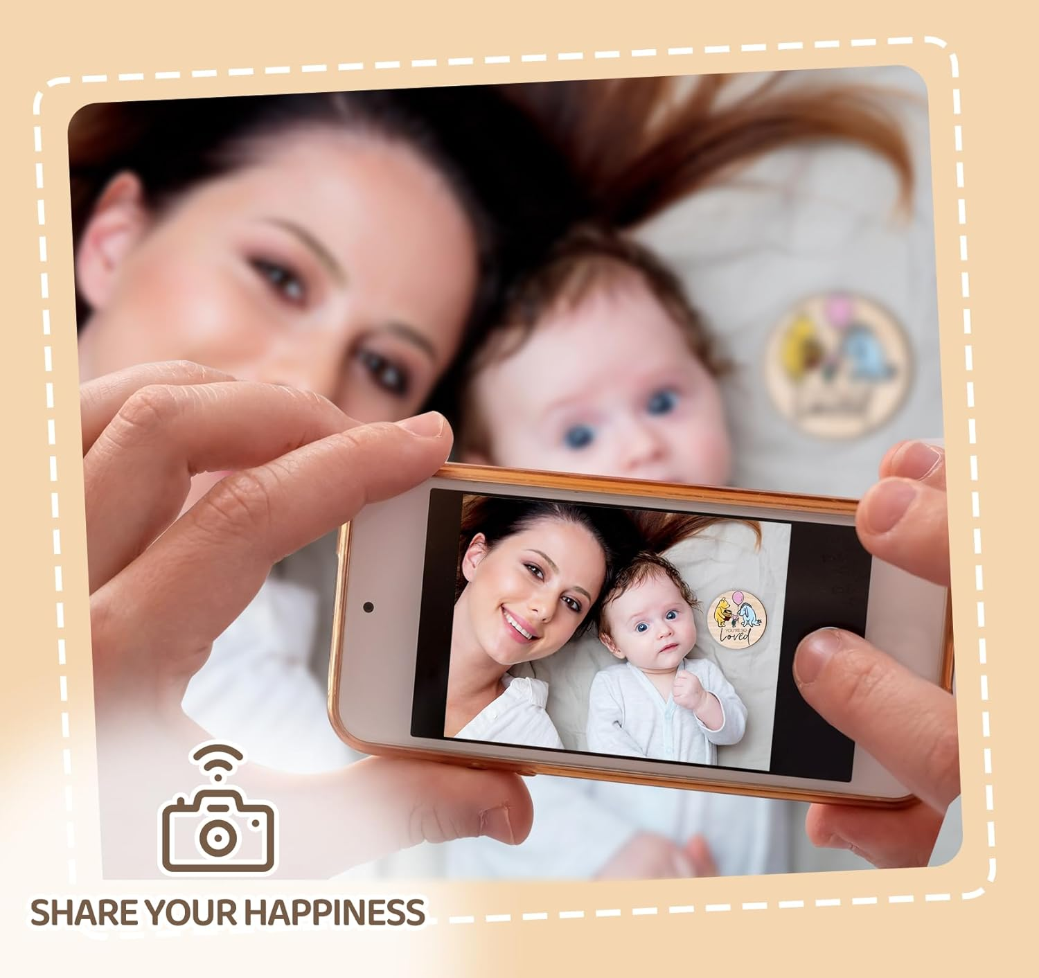 Winnie Baby Milestone Cards, Wooden Cirles Discs for Baby Photo Prop with Announcement & Hello World Sign - 8Pcs Double Sided Markers for Baby Shower Nursery Gift image number 1