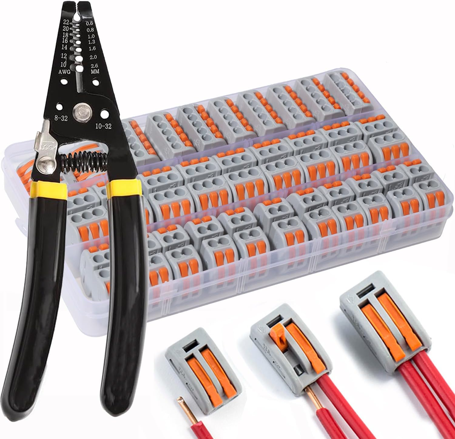Lever Nuts Wire Connectors Assortment Kit 28-12 AWG Splitter Stripper Crimping Tool 2 3 5 Conductor Combination Compact Multi Electrical Quick Disconnect Wiring Splicing image number 6