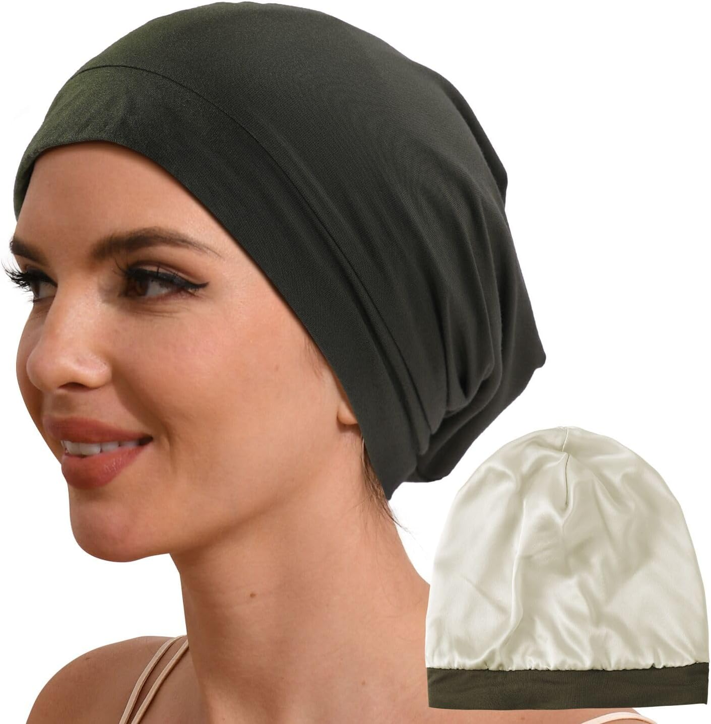 Hat Hut 100% Mulberry Silk Lined Sleep Cap Pure Silk Bonnet for Curly Hair Wrap Bonnet for Sleeping Slouchy Beanie for Men Women