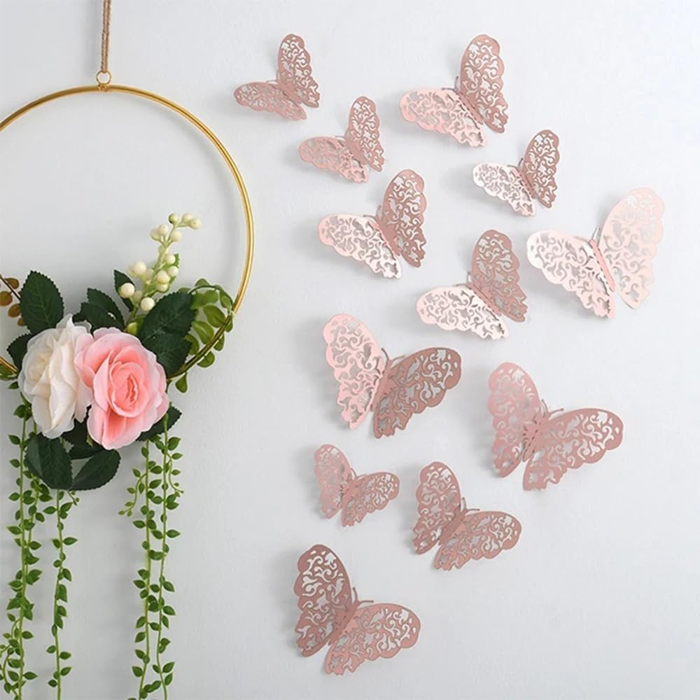 3D Pink Butterfly Wall Decor Stickers for Birthday Party Cake Decorations, Removable image number 4