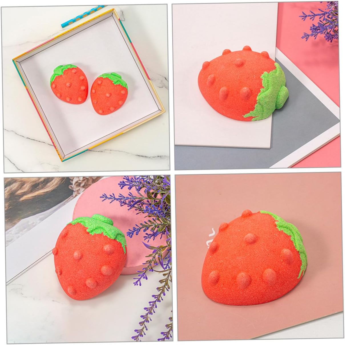 4Pcs Strawberry Shaped Bath Salt Natural Sea for Boys and Girls Moisturizing Gentle Exfoliation for Smooth Skin image number 4