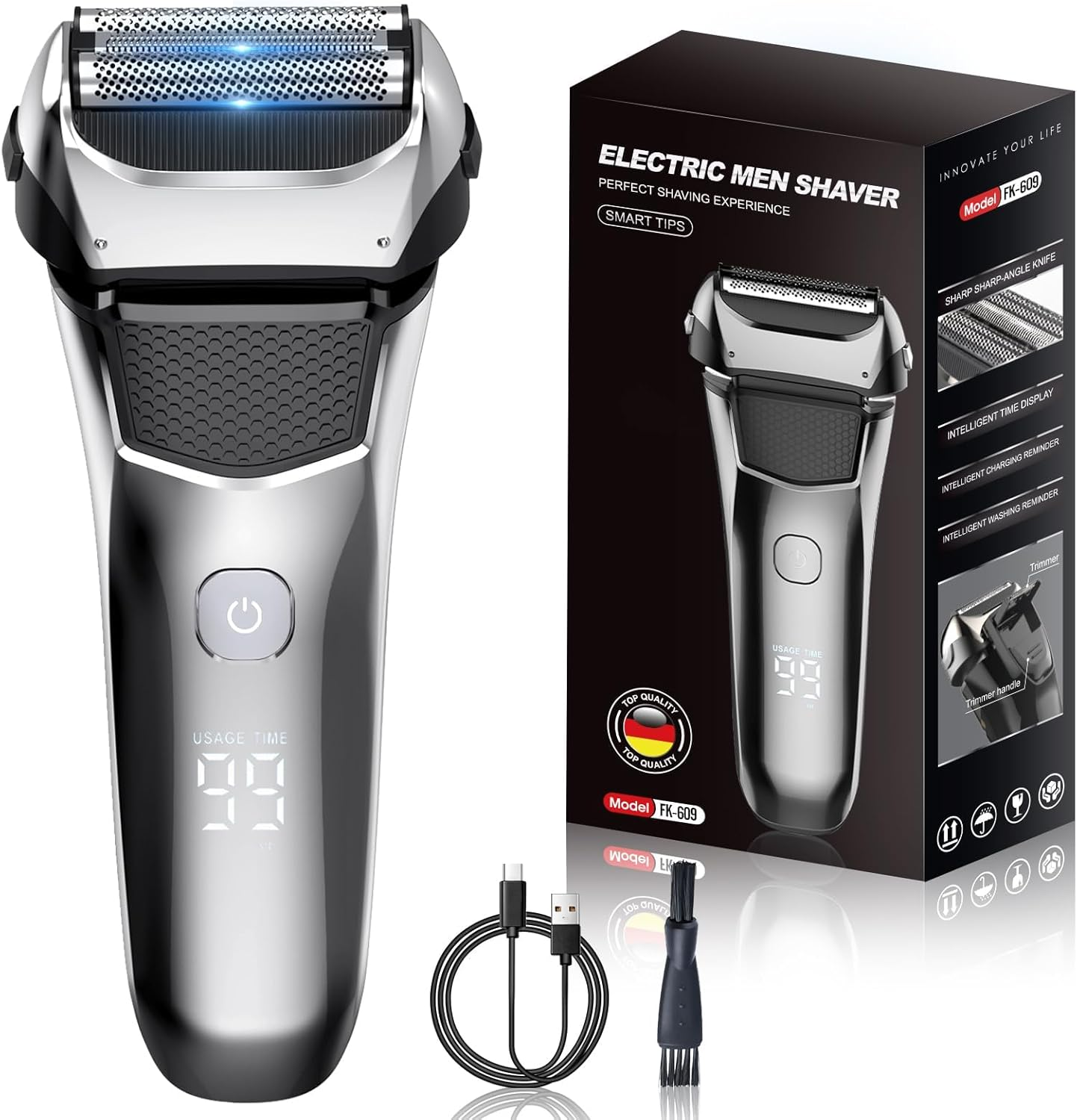 Electric Razor, Electric Shavers Face, Dry Wet Shavers Beard Trimmer Travel Foil Shaver for Men,Dry Wet Shavers Beard Trimmer Travel Foil Shaver, Type-C Charge Idea Men Gift(Black＆Grey)