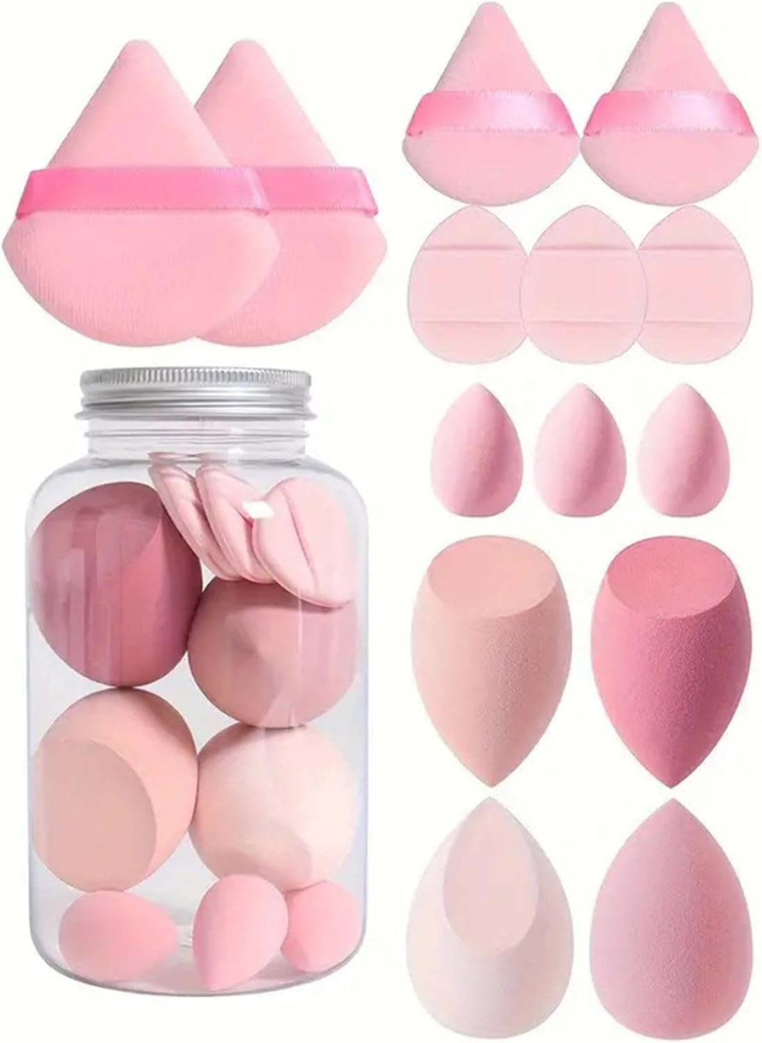 Multi Colored Mini Beauty Blender Sponges Set, 14Pcs Multi-Colored Makeup Sponges Sets,Makeup Sponge Blender Sponge Set for Liquid, Cream, Pink