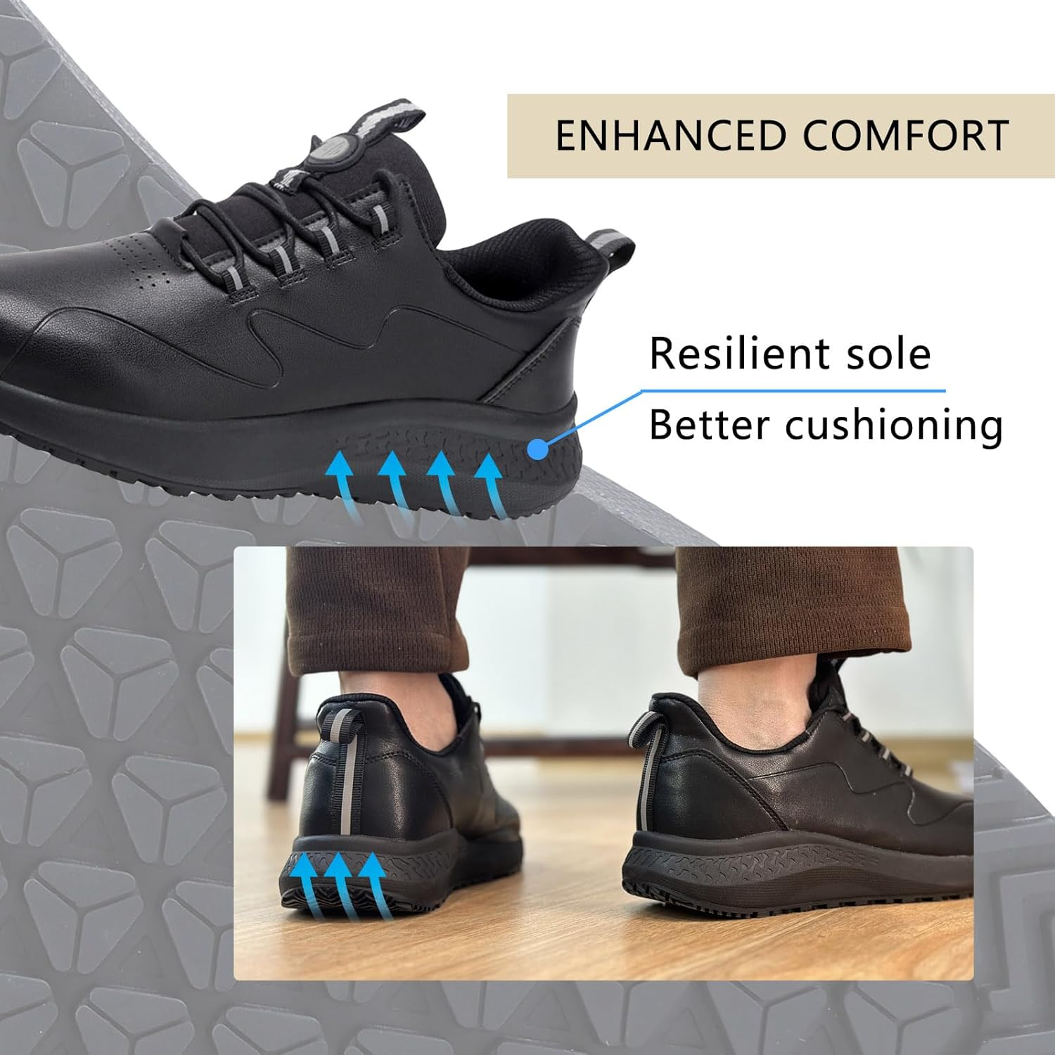 Delobi Non Slip Work Shoes for Men Slip on Waterproof Kitchen Chef Restaurant Walking Sneakers Comfortable Food Service Working Footwear Leather Nursing Shoe image number 1