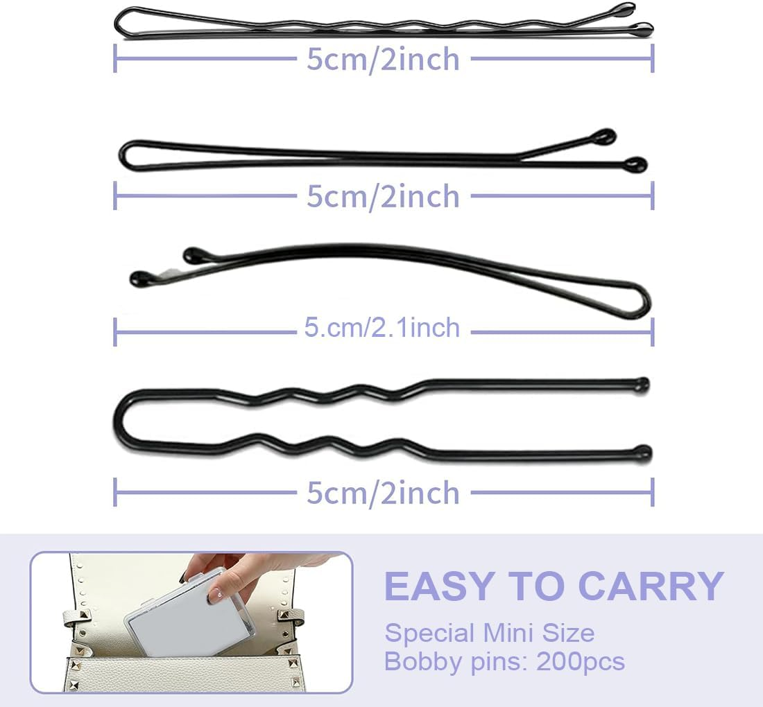 Bobby Pins 200 Count Hair Pins with Box, Metal Hair Pin, for Women, Ladies, Girls, Children, Hair Pin Wave Hair Grip for All Hair Types (4 Styles)