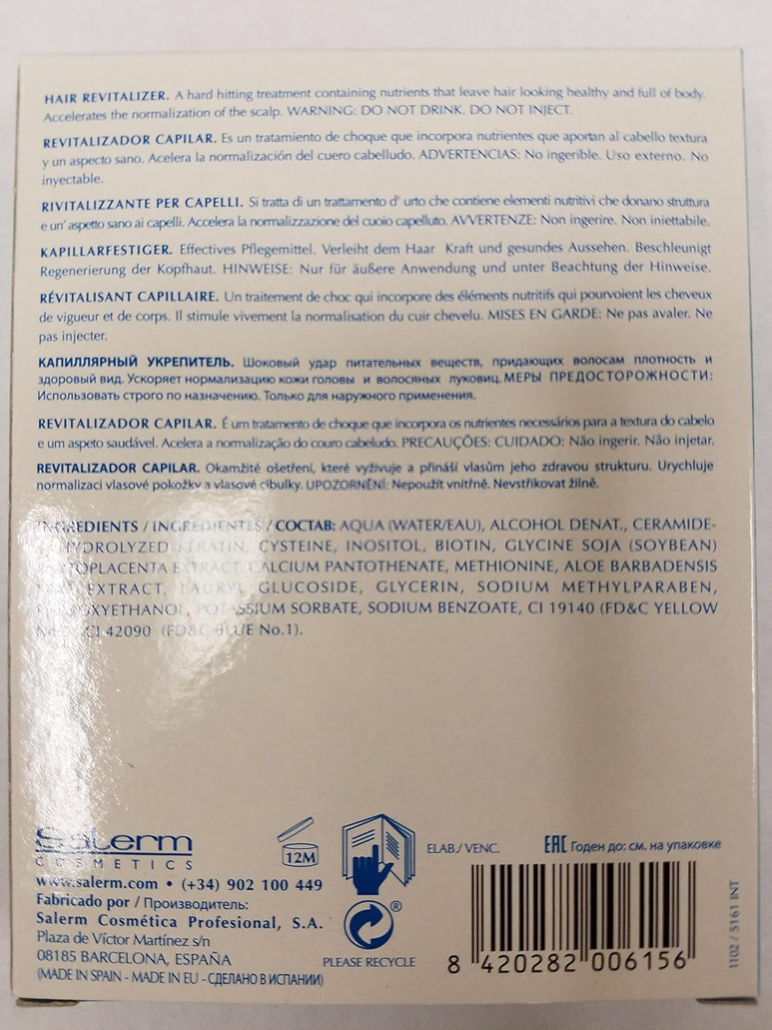 Salerm Energy Hair Regenerator 4 Applications.