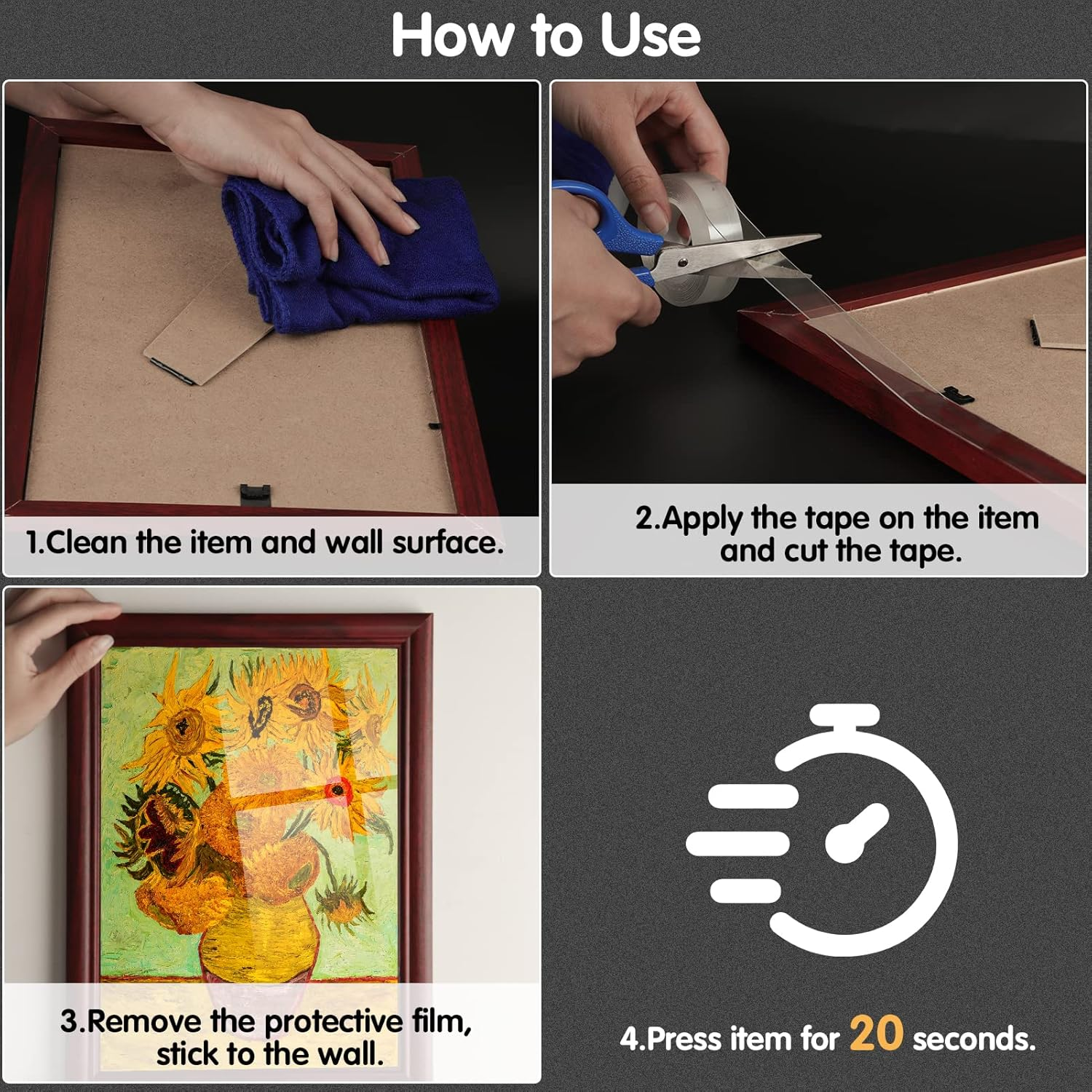 HOMMAND Double Sided Tape Heavy Duty, Waterproof Acrylic Double Sided Adhesive Clear Tape, Removable Sticky Tape for Walls/Carpet/Wood image number 4