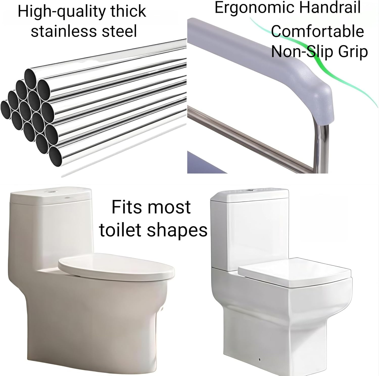 Toilet Safety Rail, Adjustable Toilet Grab Rail with Non-Slip Handle, Fits Most Toilets, Durable Toilet Safety Frames for Elderly, Disabled & Pregnant, Easy to Install, Bathroom Support Handles image number 4