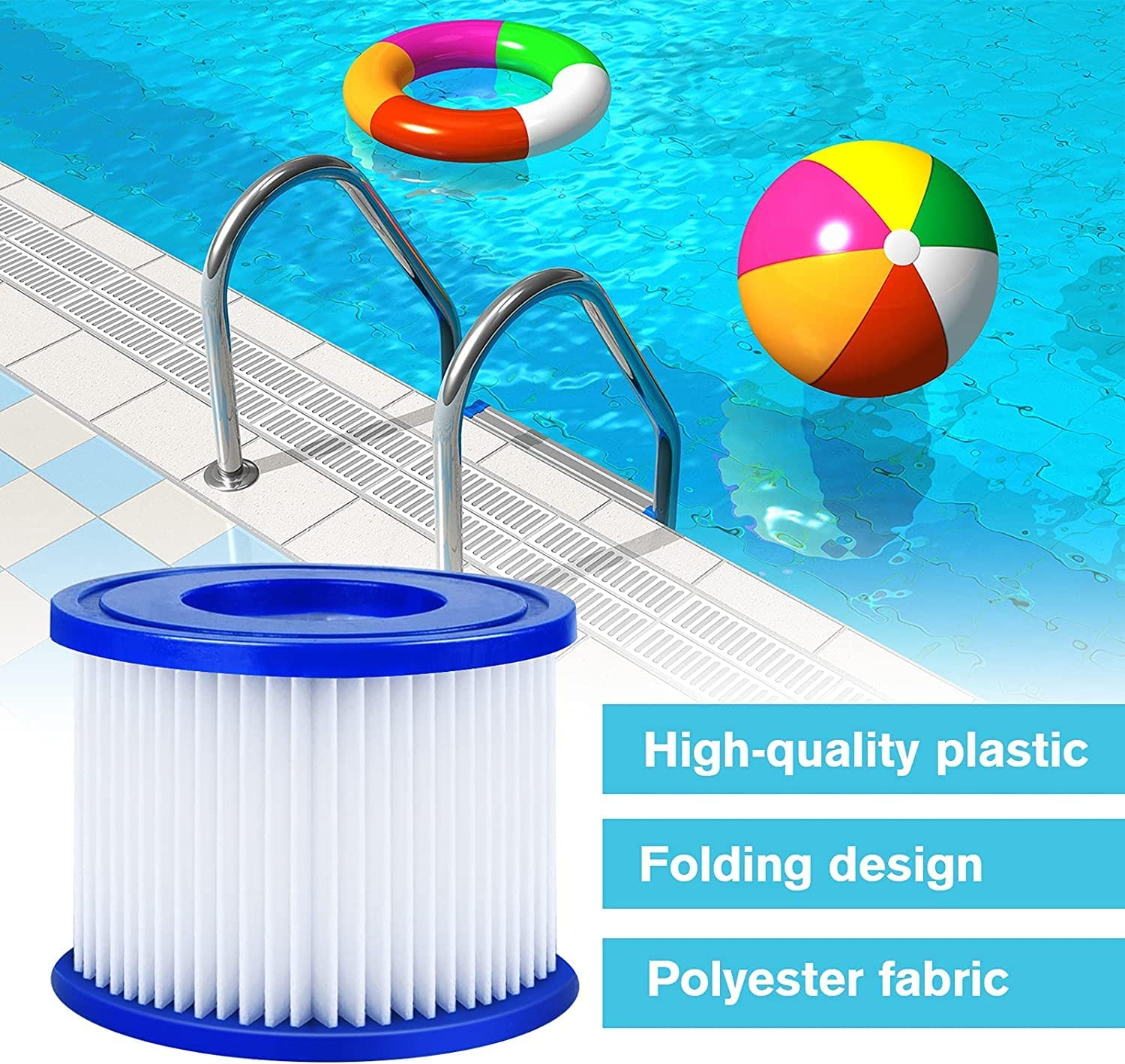 8 Pack Pool Filter Replacement Cartridge Type VI, Easy Set up Swimming Pool Filter for Lay-Z-Spas, 58323E, 90352E, Coleman Saluspa and Bestway Coleman Type VI