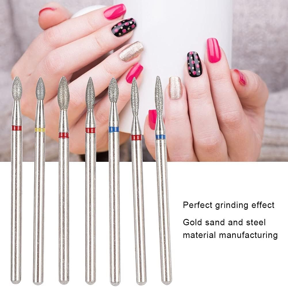 7 Pieces Nail Drill Bits, Portable Diamond Polish Head Nails Mill Bit Sets Professional Remove Cuticle Drills Tools Premium Electric Manicure Polishing Kit for Pedicure Files Home Salon Use Gift image number 2