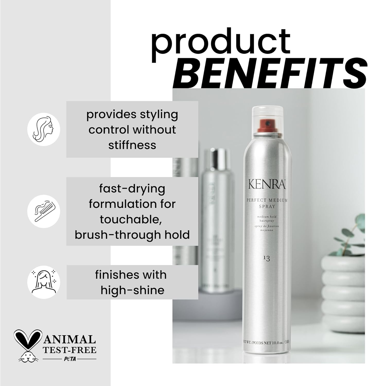 Kenra Professional Perfect Medium Spray 13 50% | Provides Styling Control without Stiffness | Medium Hold | Fast-Drying Formulation | High Shine Finish | All Hair Types | 10 Oz image number 5