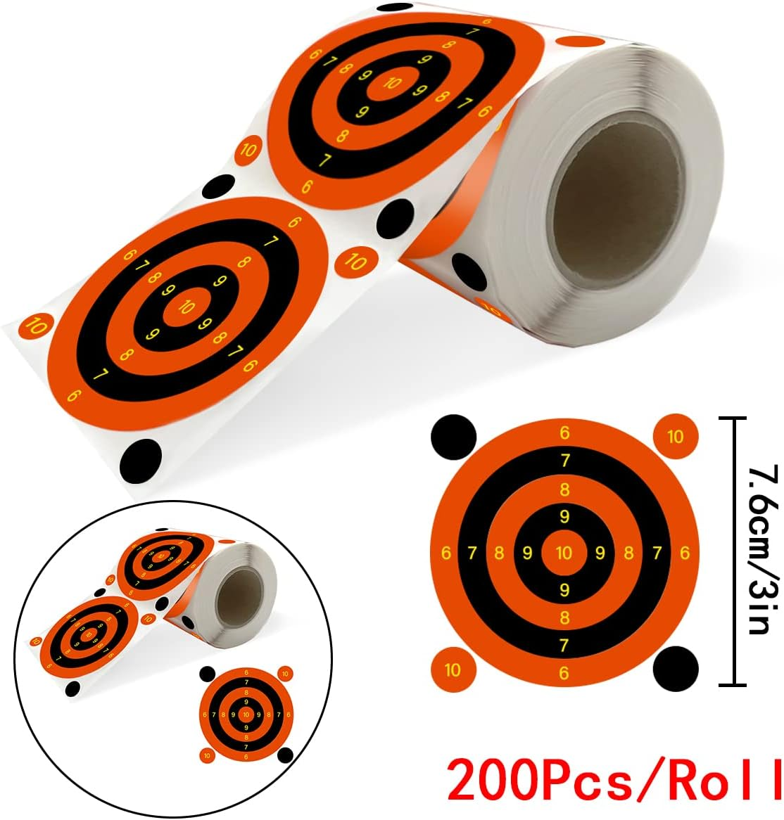 NILLOS Shooting Targets Stickers, 200 round Sheets Self Adhesive Splatter Targets Stickers for Training Ground, Amusement Park (3 Inch,Red)