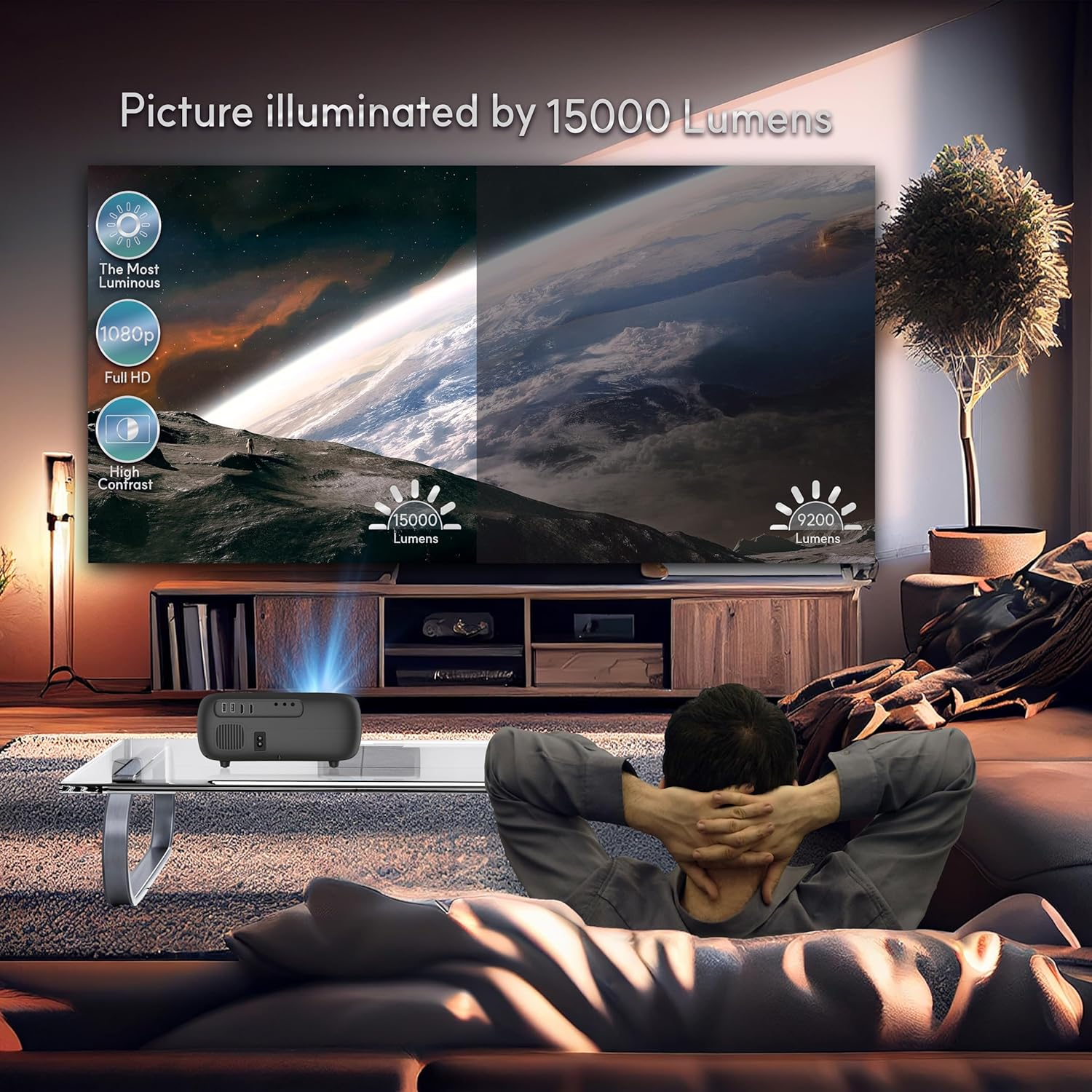 Alliums Projector AUTO Focus AUTO Keystone Portable Native 1080P Full HD, 4K Support, 16000 Lumens, 10W Hi-Fi Speakers, 300 Inch Display, 5G/2.4G Wi-Fi, 5.2 Bluetooth, Home Theater & Gaming Black