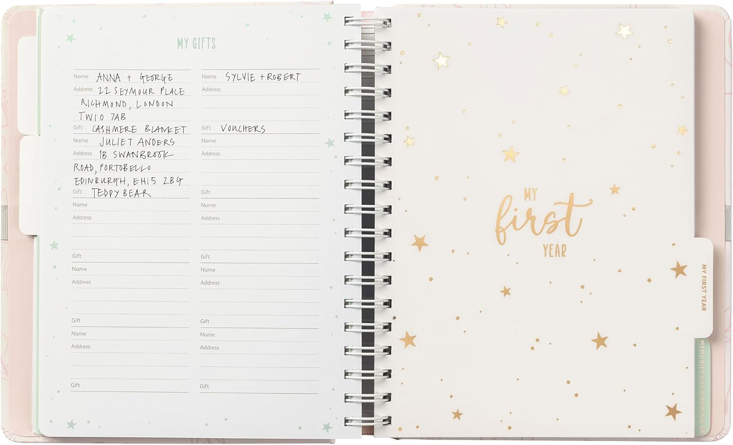 Busy B Pink Baby Journal - Spiral-Bound with Ribbon Closure and Four Tabbed Scetions for Photos. Milestones and Memories, Four Handy Pockets for Storing Keepsakes and Stickers - FSC&reg; Certified